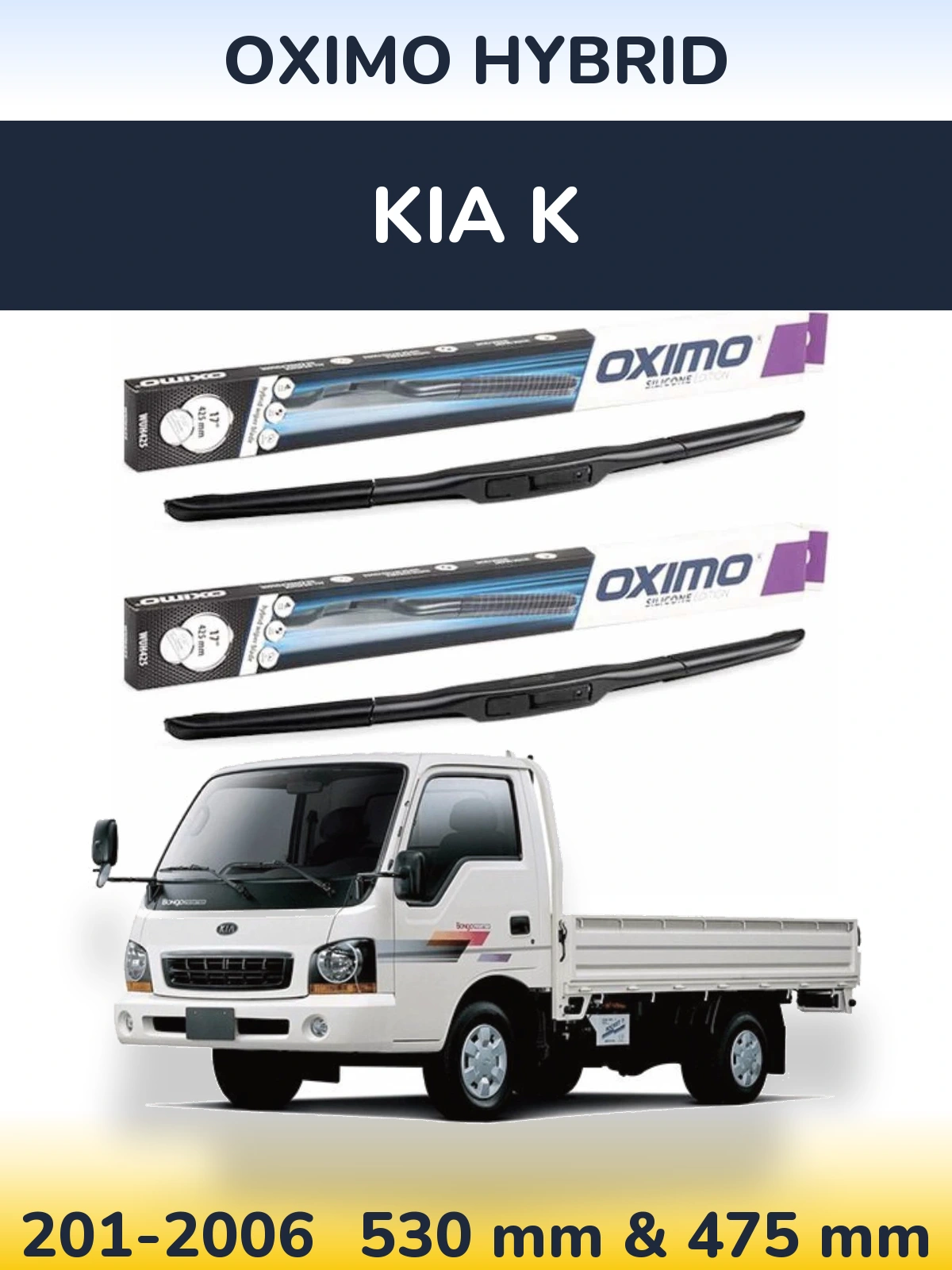 Sada předních stěračů Oximo Hybrid 530 a 475 mm pro KIA K 201-2006