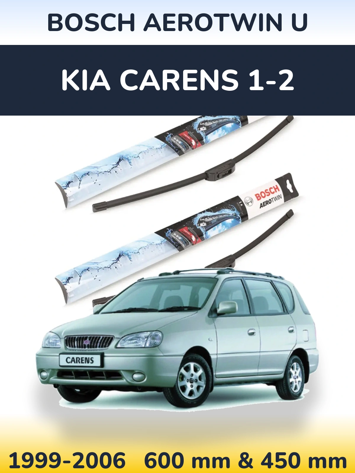 Sada předních stěračů BOSCH AeroTwin U 600 a 450 mm pro KIA Carens 1-2 1999-2006
