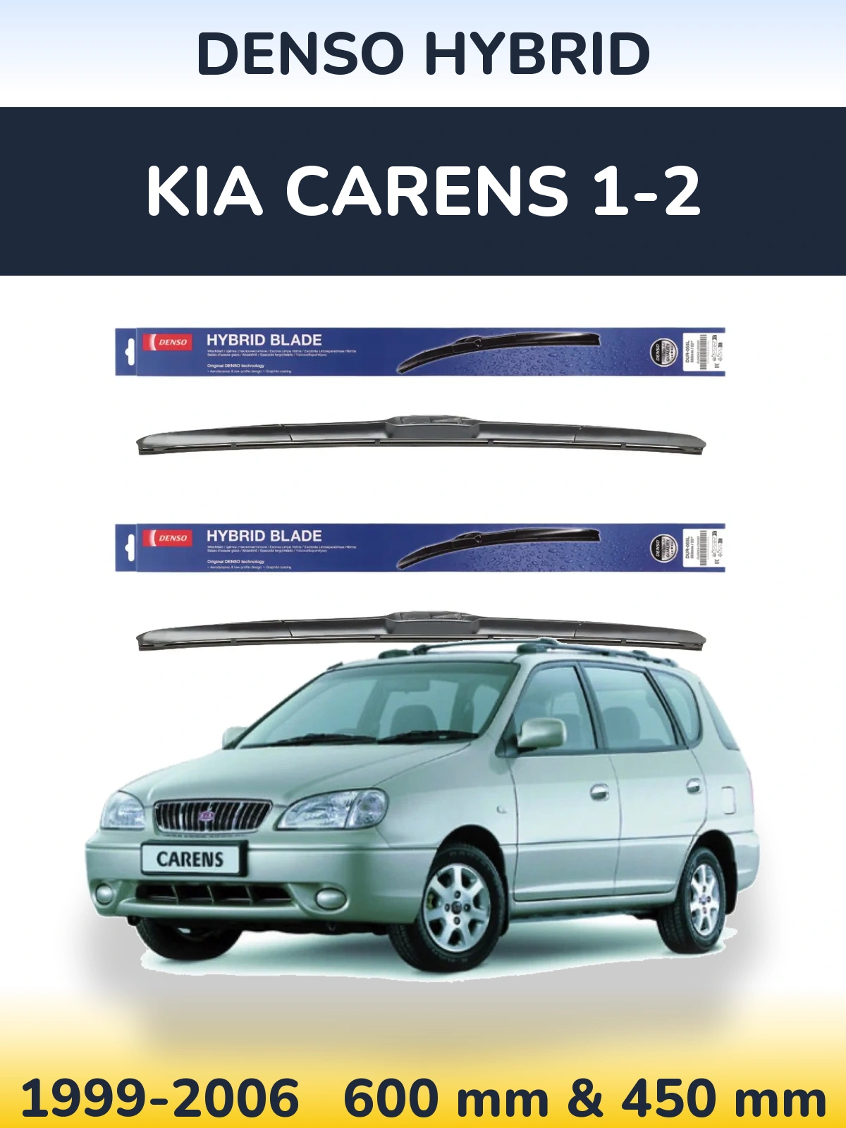 Sada předních stěračů Denso Hybrid 600 a 450 mm pro KIA Carens 1-2 1999-2006