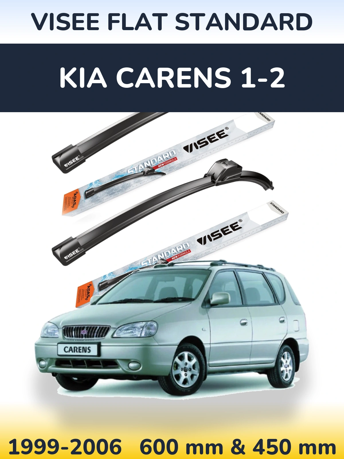 Sada předních stěračů VISEE FLAT STANDARD 600 a 450 mm pro KIA Carens 1-2 1999-2006