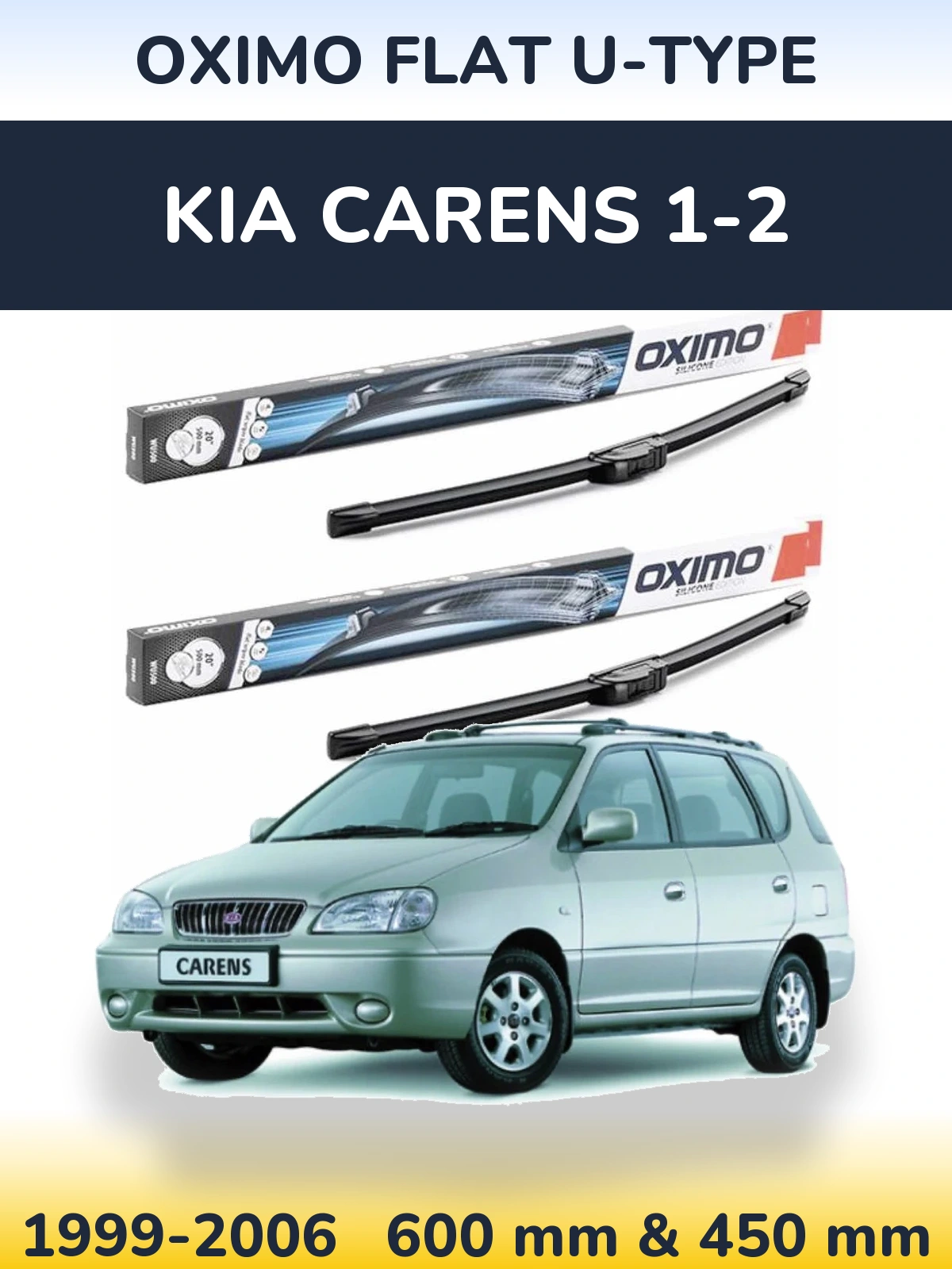Sada předních stěračů Oximo Flat U-type 600 a 450 mm pro KIA Carens 1-2 1999-2006