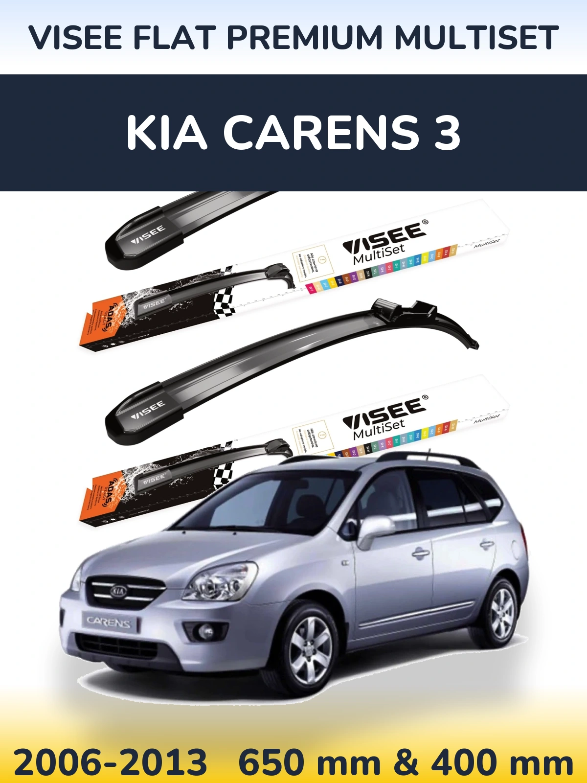 Sada předních stěračů VISEE FLAT PREMIUM MultiSet 650 a 400 mm pro KIA Carens 3 2006-2013