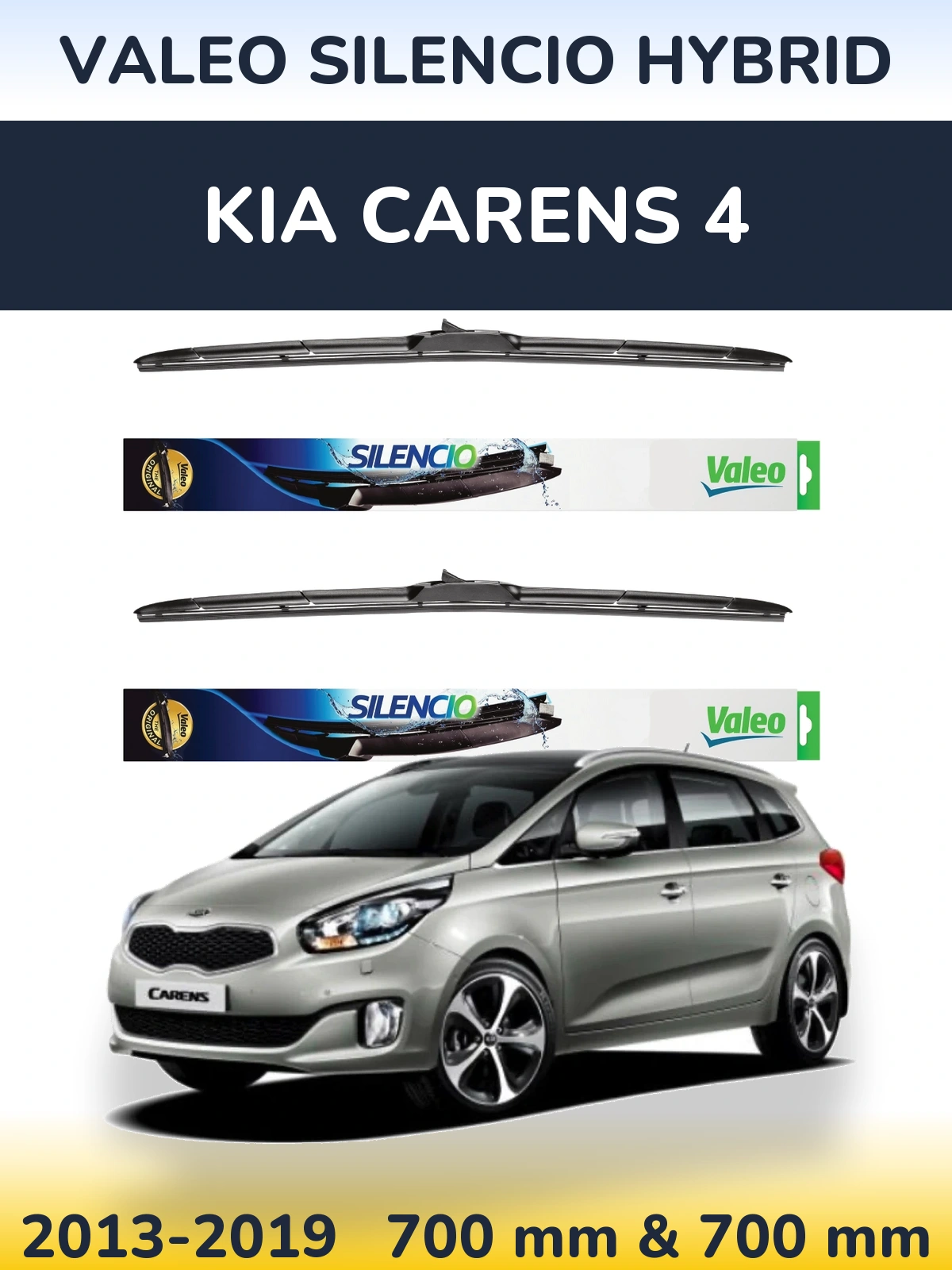 Sada předních stěračů Valeo Silencio Hybrid 700 a 700 mm pro KIA Carens 4 2013-2019