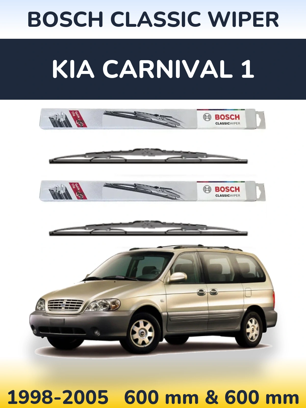 Sada předních stěračů BOSCH Classic Wiper 600 a 600 mm pro KIA Carnival 1 1998-2005