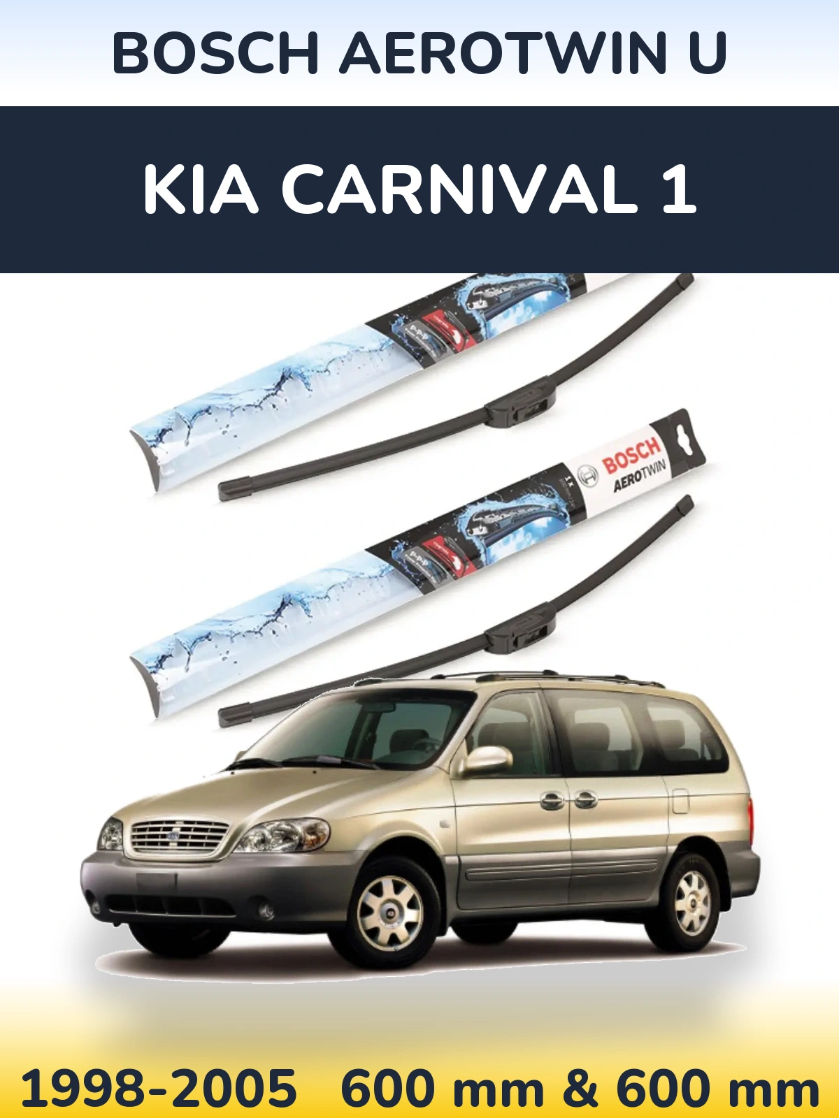 Sada předních stěračů BOSCH AeroTwin U 600 a 600 mm pro KIA Carnival 1 1998-2005