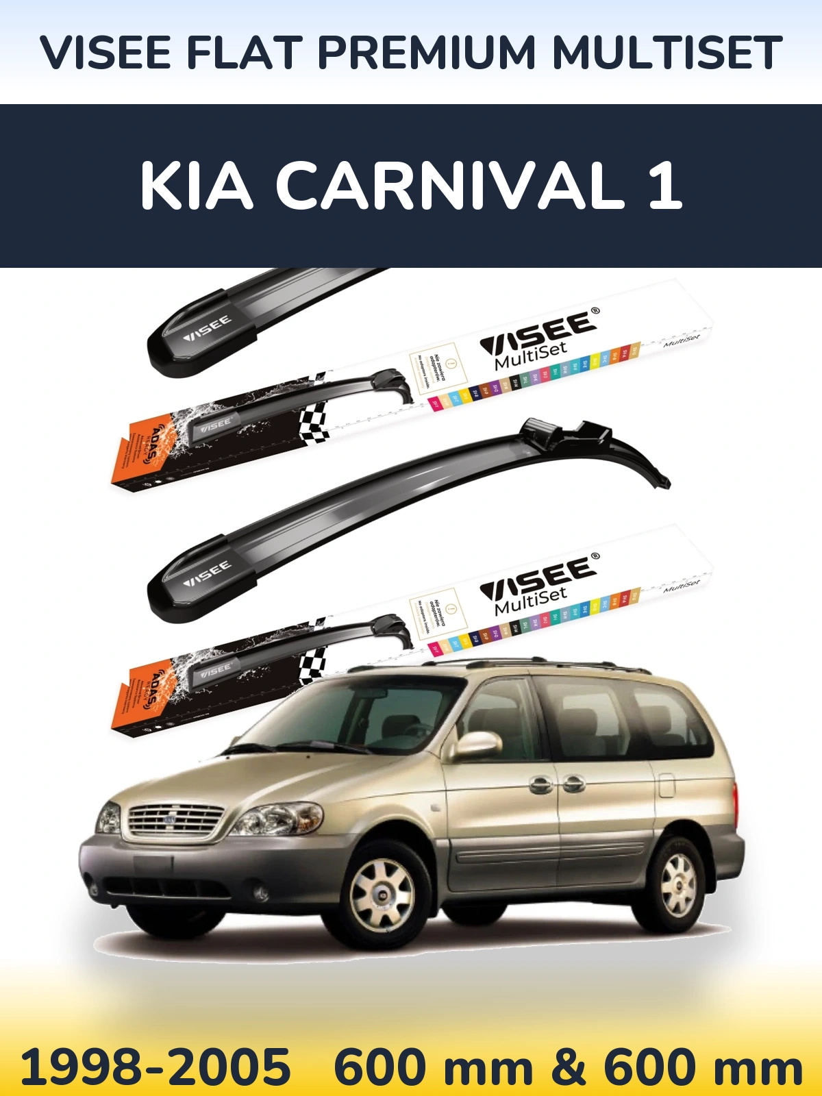Sada předních stěračů VISEE FLAT PREMIUM MultiSet 600 a 600 mm pro KIA Carnival 1 1998-2005