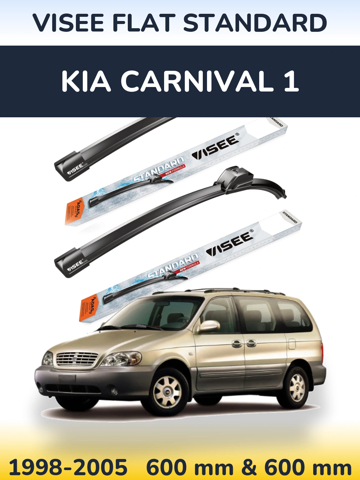 Sada předních stěračů VISEE FLAT STANDARD 600 a 600 mm pro KIA Carnival 1 1998-2005