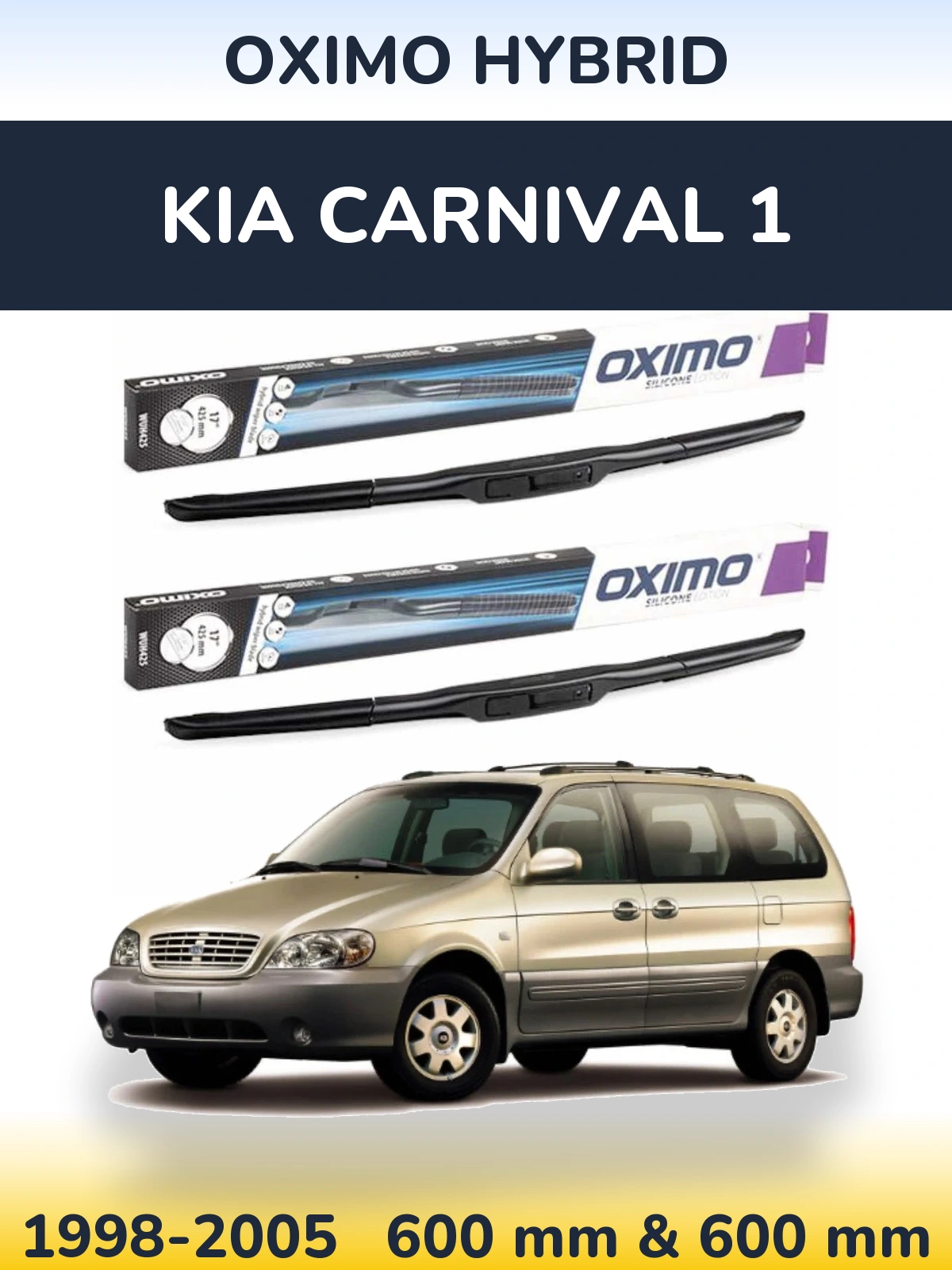 Sada předních stěračů Oximo Hybrid 600 a 600 mm pro KIA Carnival 1 1998-2005