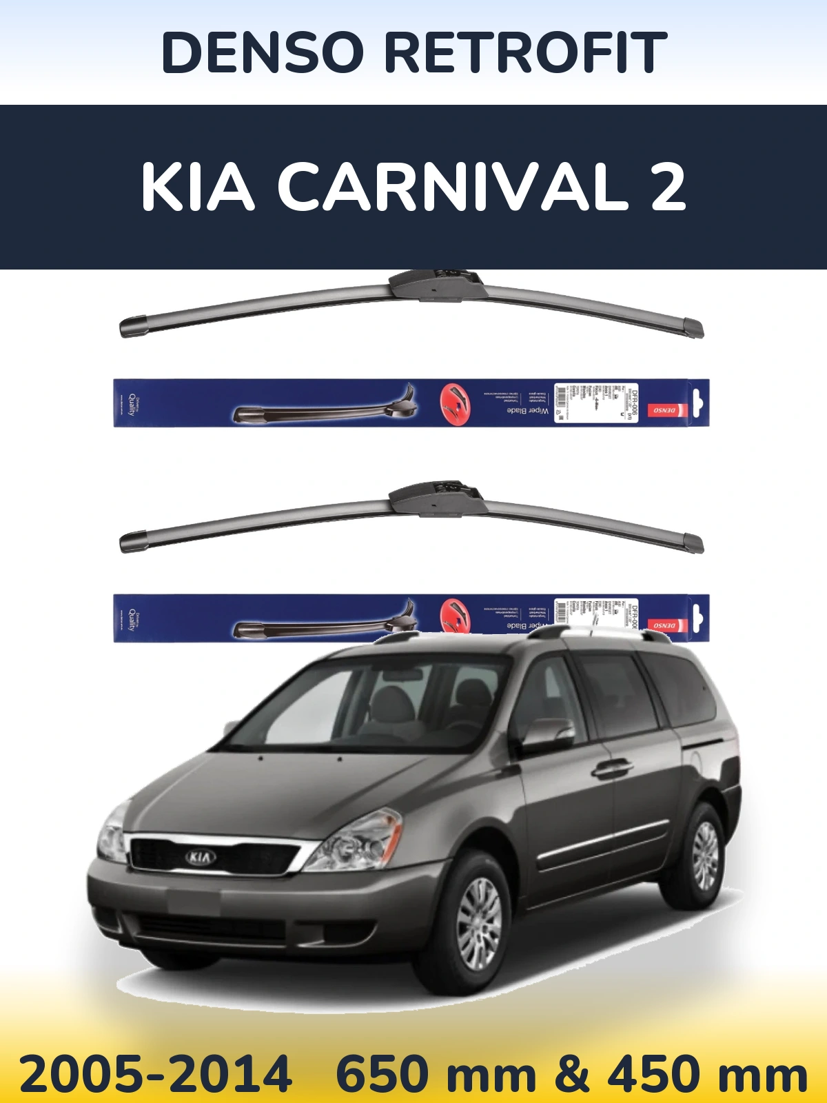 Sada předních stěračů Denso Retrofit 650 a 450 mm pro KIA Carnival 2 2005-2014