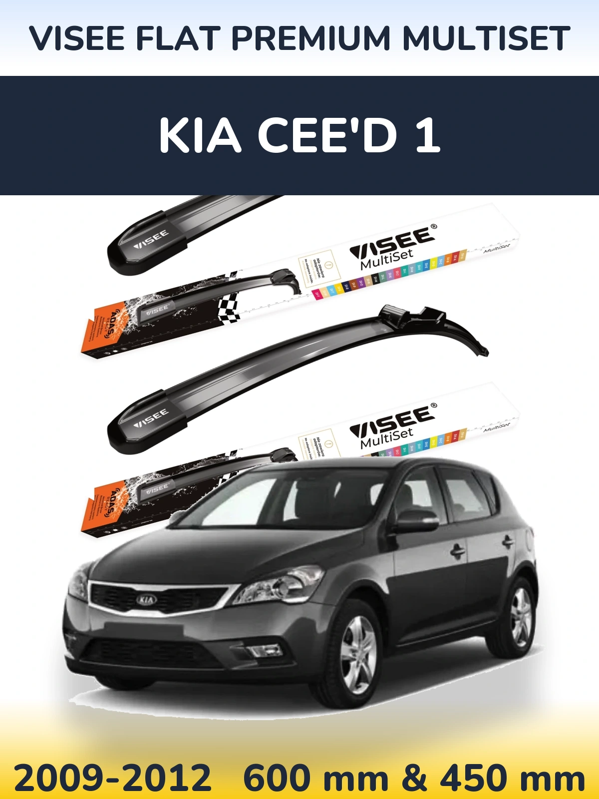 Sada předních stěračů VISEE FLAT PREMIUM MultiSet 600 a 450 mm pro KIA Cee'd 1 2009-2012