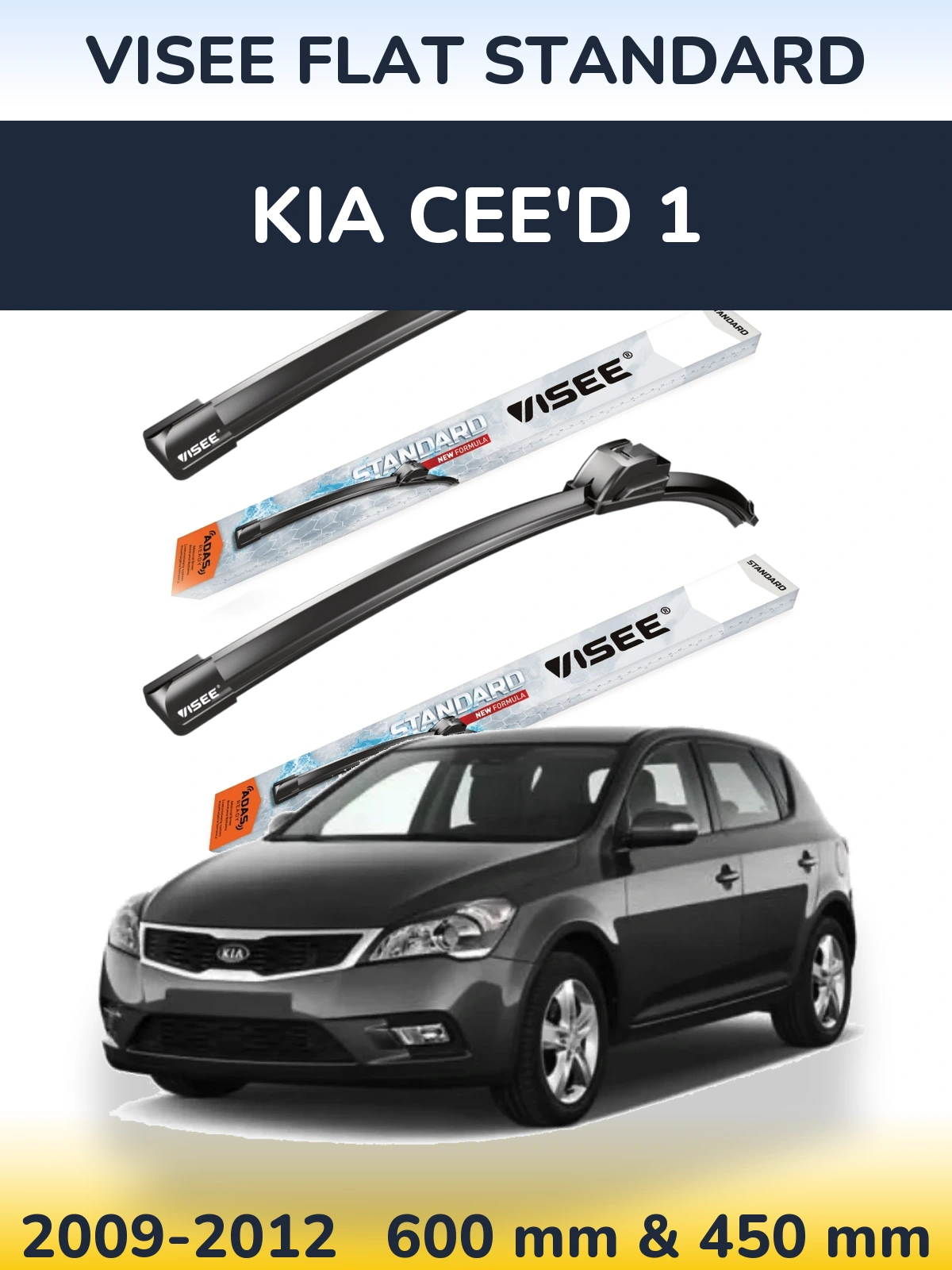 Sada předních stěračů VISEE FLAT STANDARD 600 a 450 mm pro KIA Cee'd 1 2009-2012