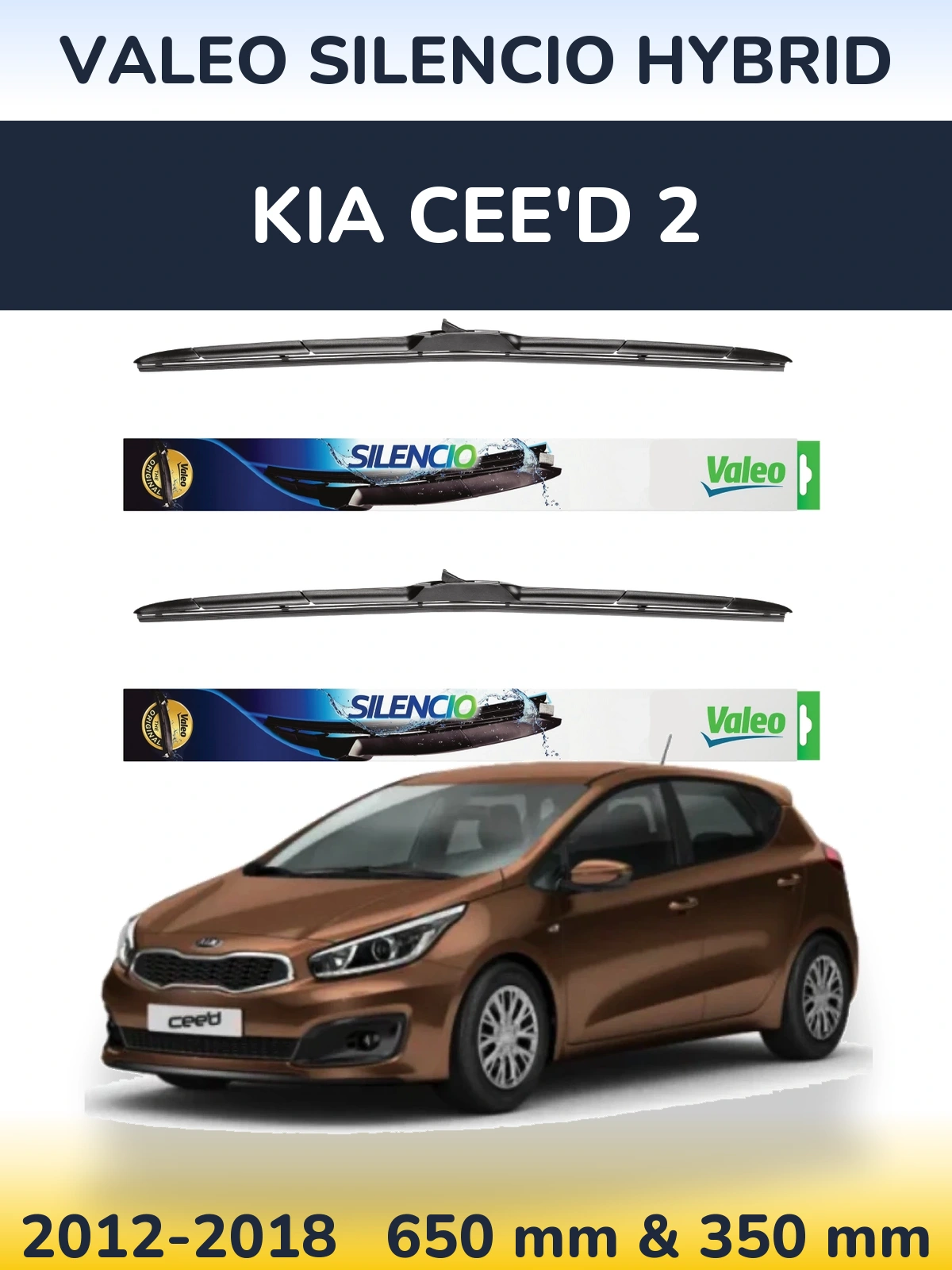 Sada předních stěračů Valeo Silencio Hybrid 650 a 350 mm pro KIA Cee'd 2 2012-2018