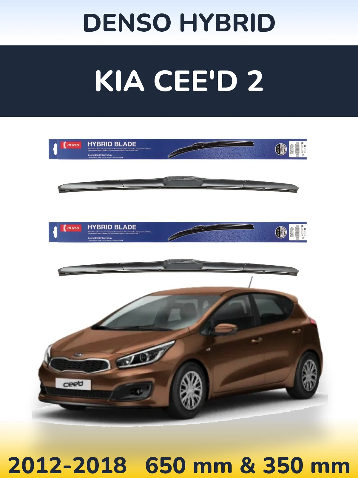 Sada předních stěračů Denso Hybrid 650 a 350 mm pro KIA Cee'd 2 2012-2018