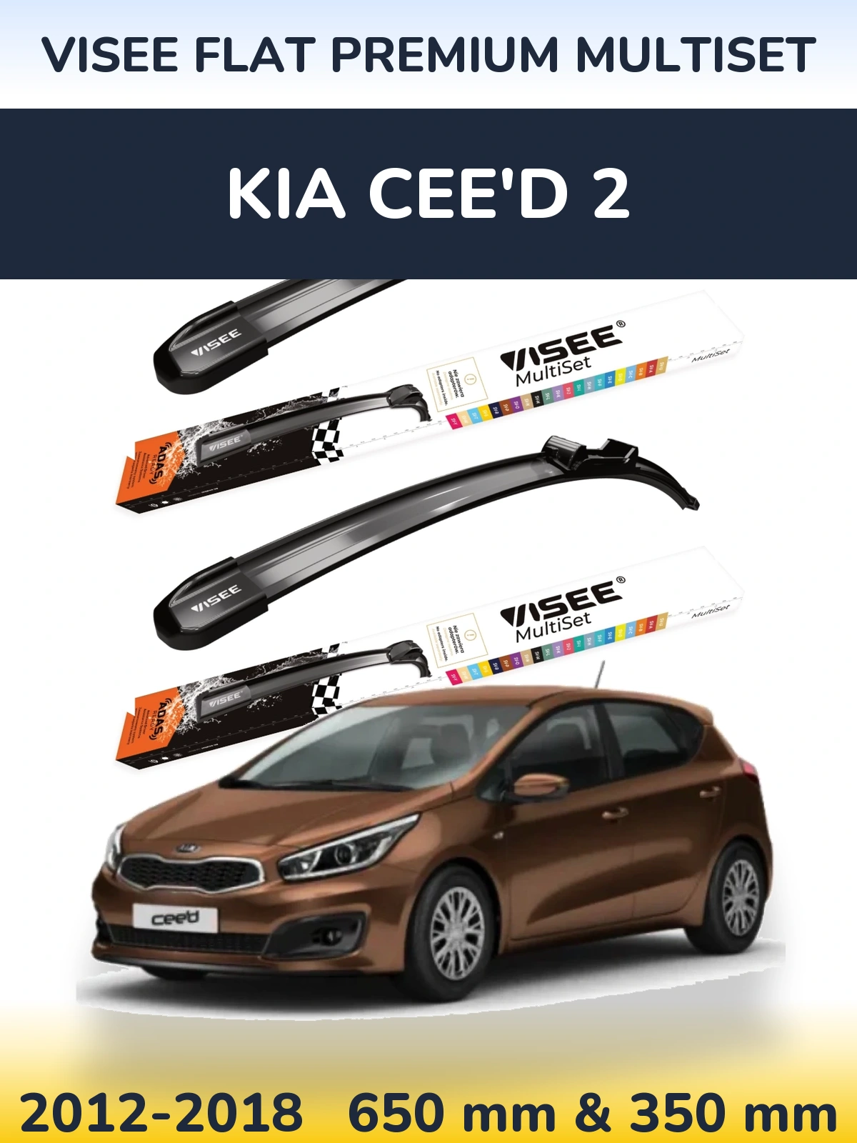 Sada předních stěračů VISEE FLAT PREMIUM MultiSet 650 a 350 mm pro KIA Cee'd 2 2012-2018