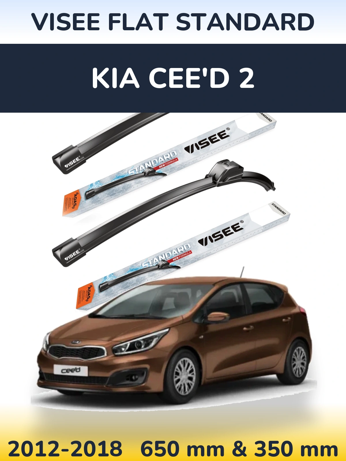 Sada předních stěračů VISEE FLAT STANDARD 650 a 350 mm pro KIA Cee'd 2 2012-2018