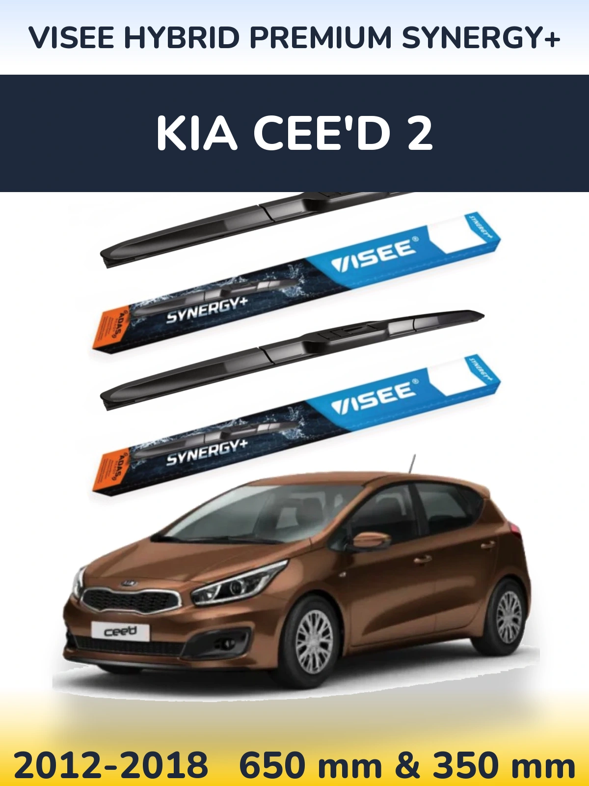 Sada předních stěračů VISEE HYBRID PREMIUM SYNERGY+ 650 a 350 mm pro KIA Cee'd 2 2012-2018