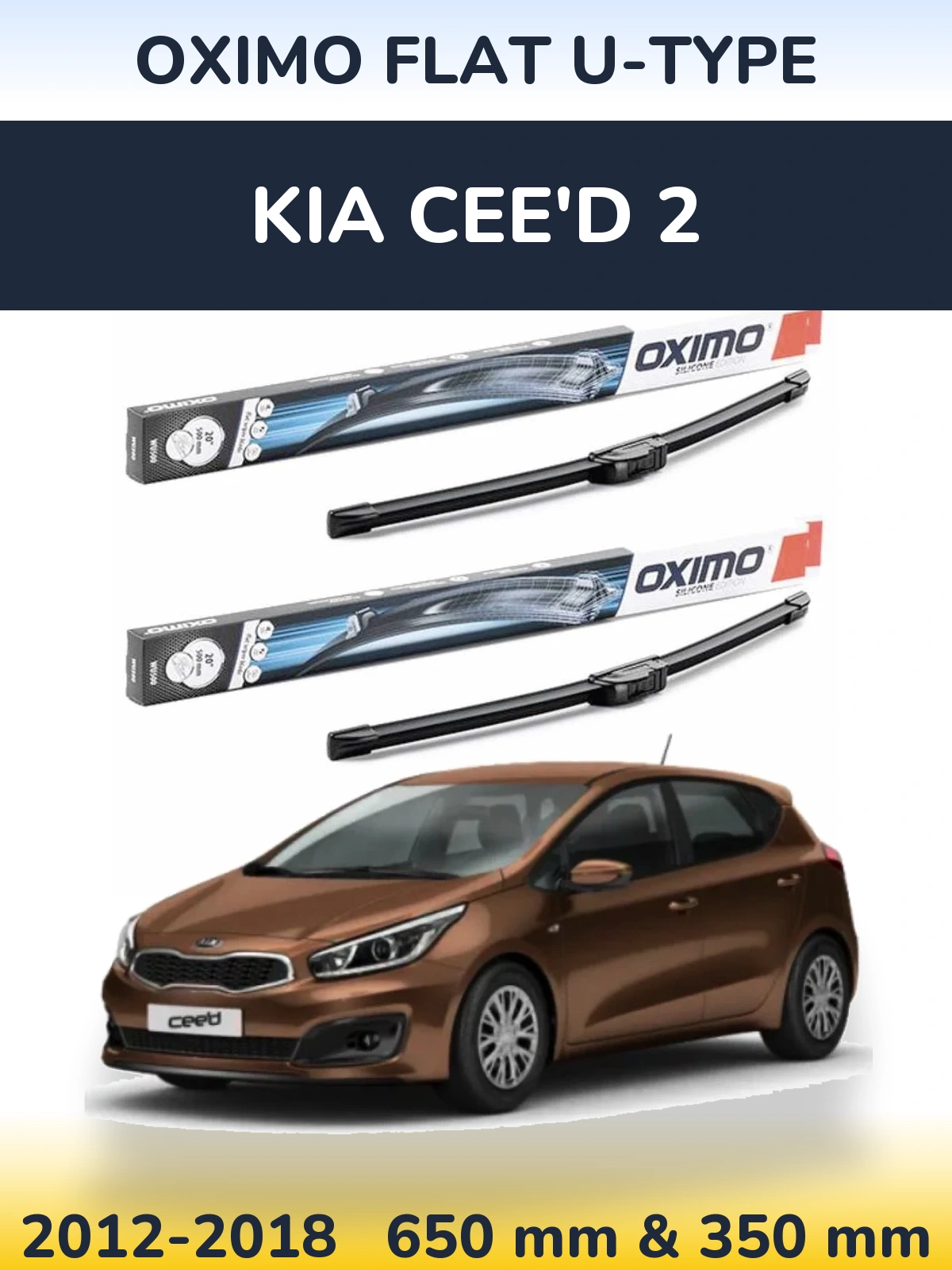 Sada předních stěračů Oximo Flat U-type 650 a 350 mm pro KIA Cee'd 2 2012-2018