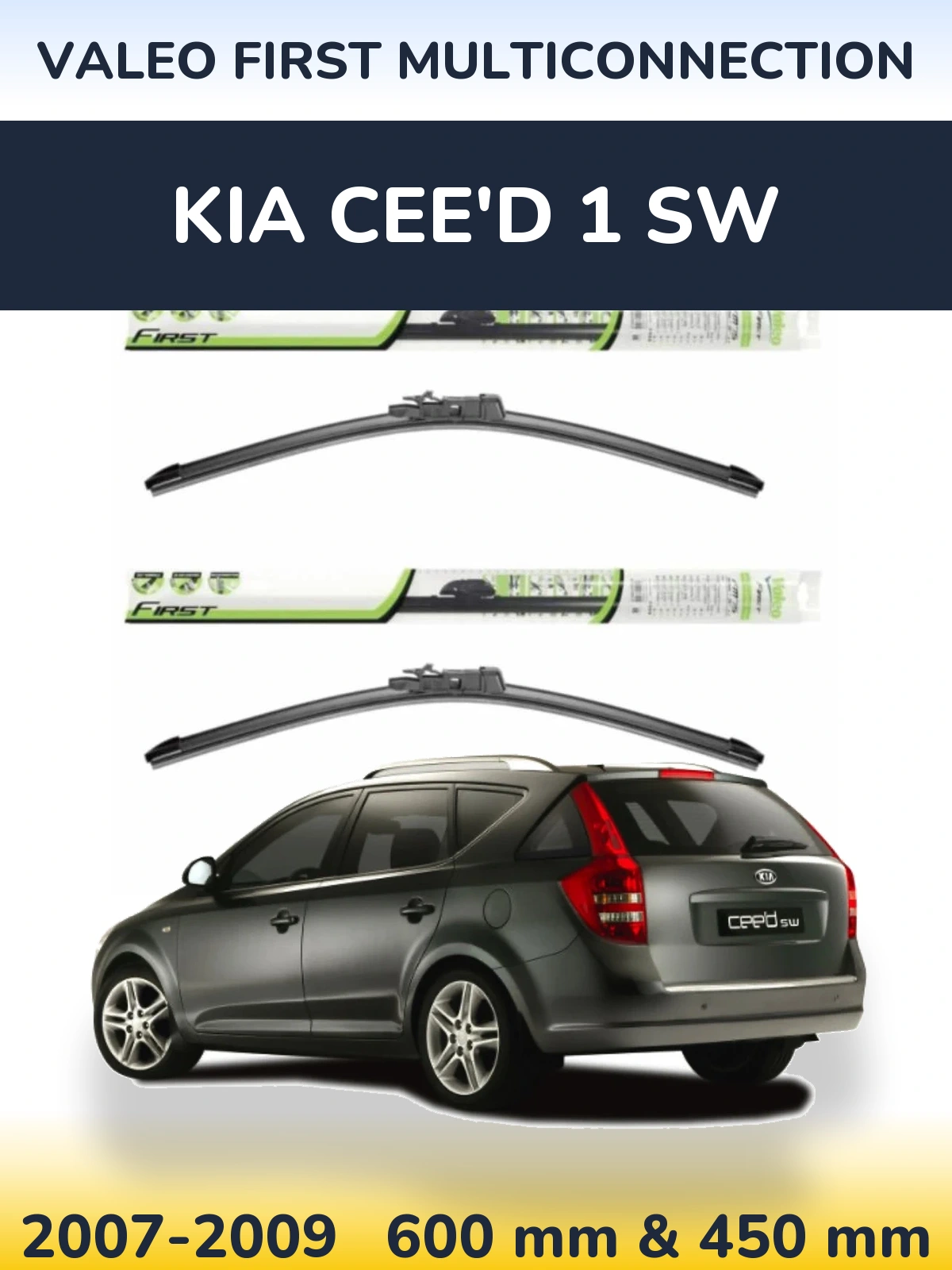 Sada předních stěračů Valeo First MultiConnection 600 a 450 mm pro KIA Cee'd 1 SW 2007-2009