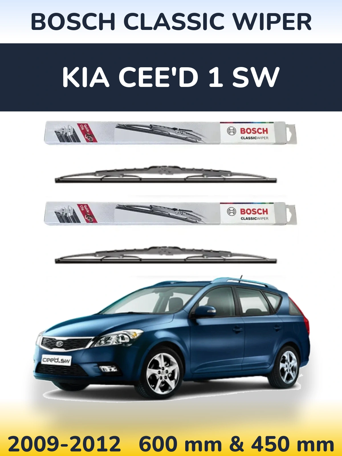 Sada předních stěračů BOSCH Classic Wiper 600 a 450 mm pro KIA Cee'd 1 SW 2009-2012