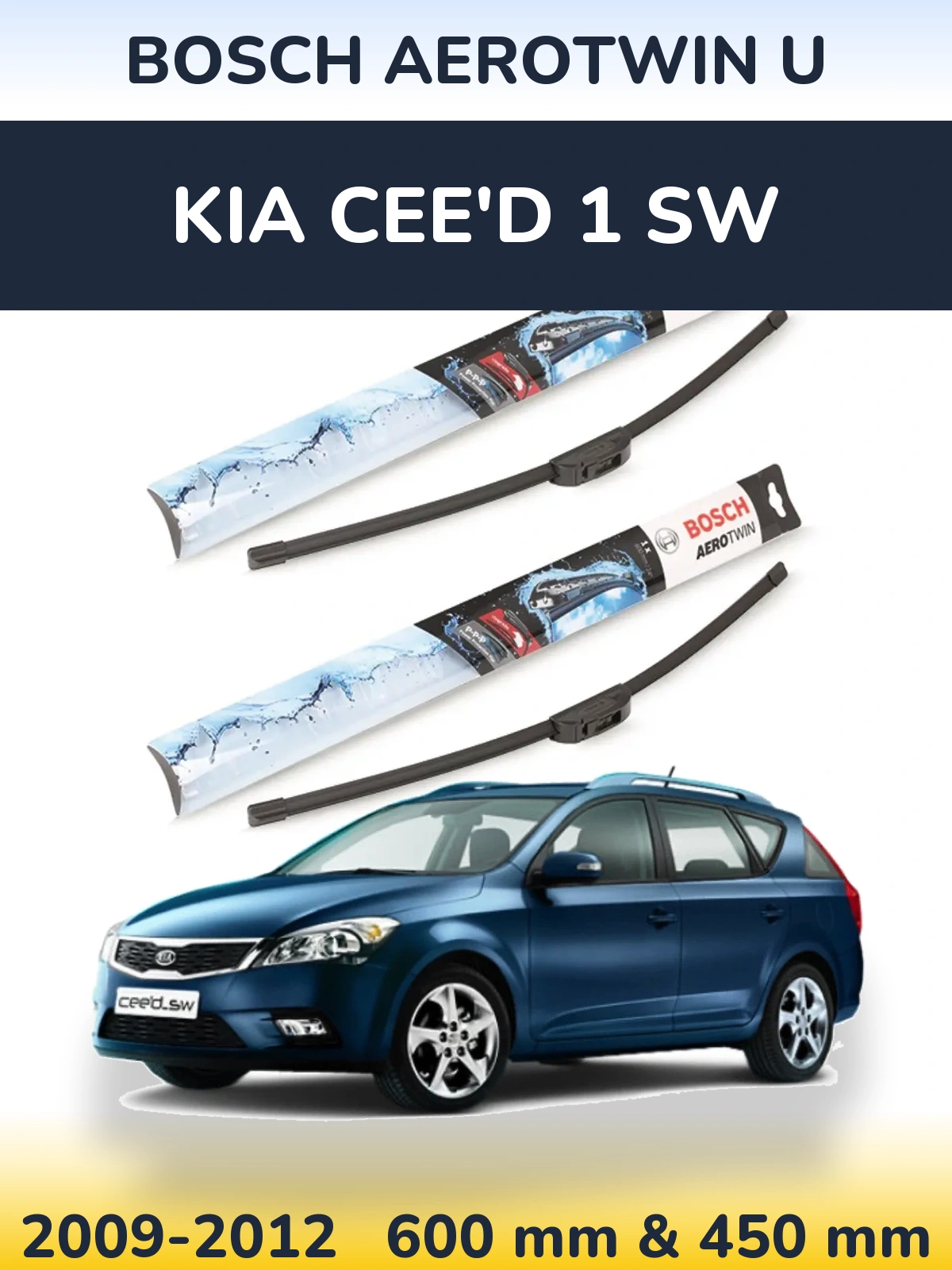Sada předních stěračů BOSCH AeroTwin U 600 a 450 mm pro KIA Cee'd 1 SW 2009-2012