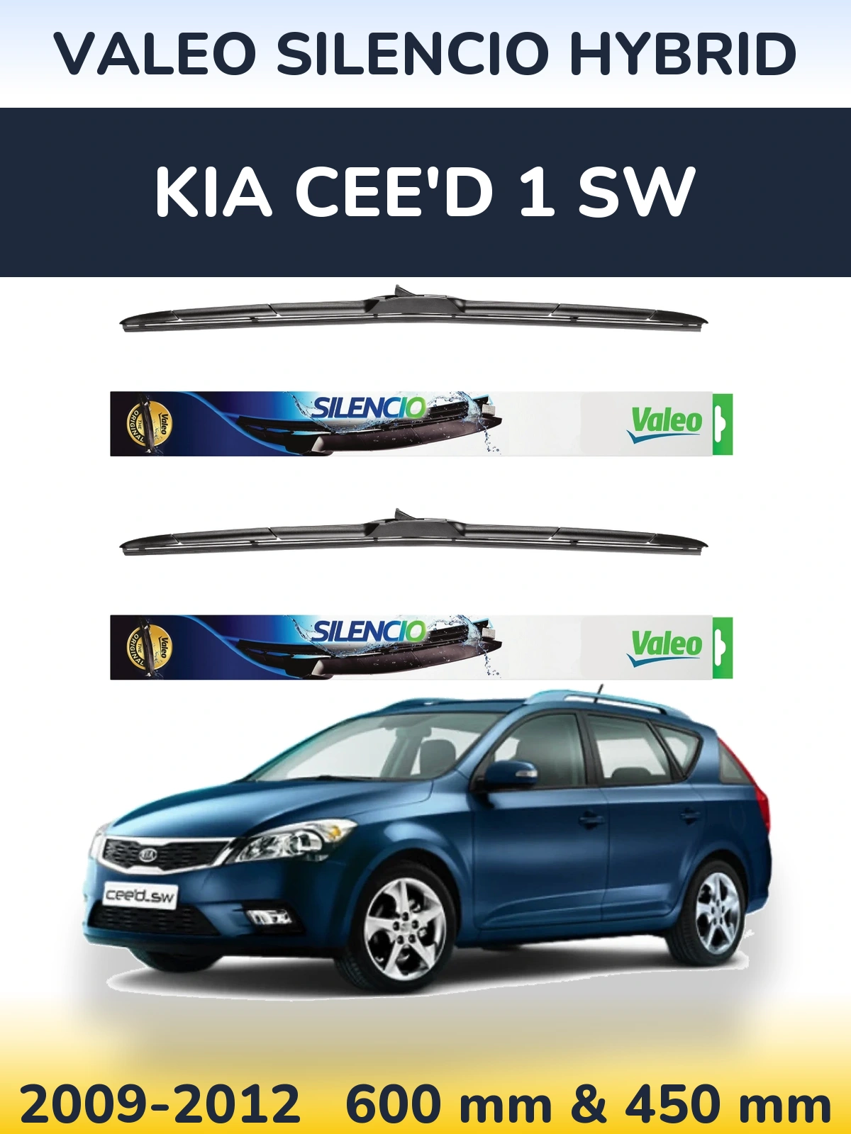 Sada předních stěračů Valeo Silencio Hybrid 600 a 450 mm pro KIA Cee'd 1 SW 2009-2012