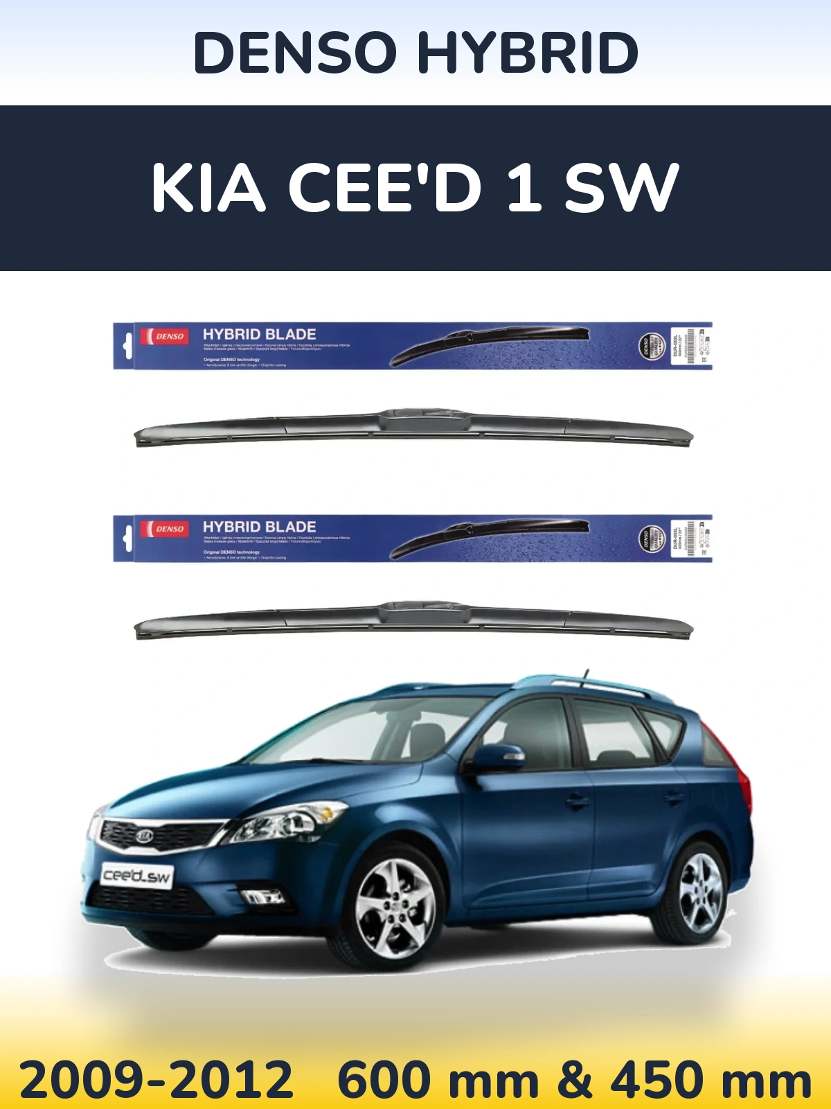 Sada předních stěračů Denso Hybrid 600 a 450 mm pro KIA Cee'd 1 SW 2009-2012