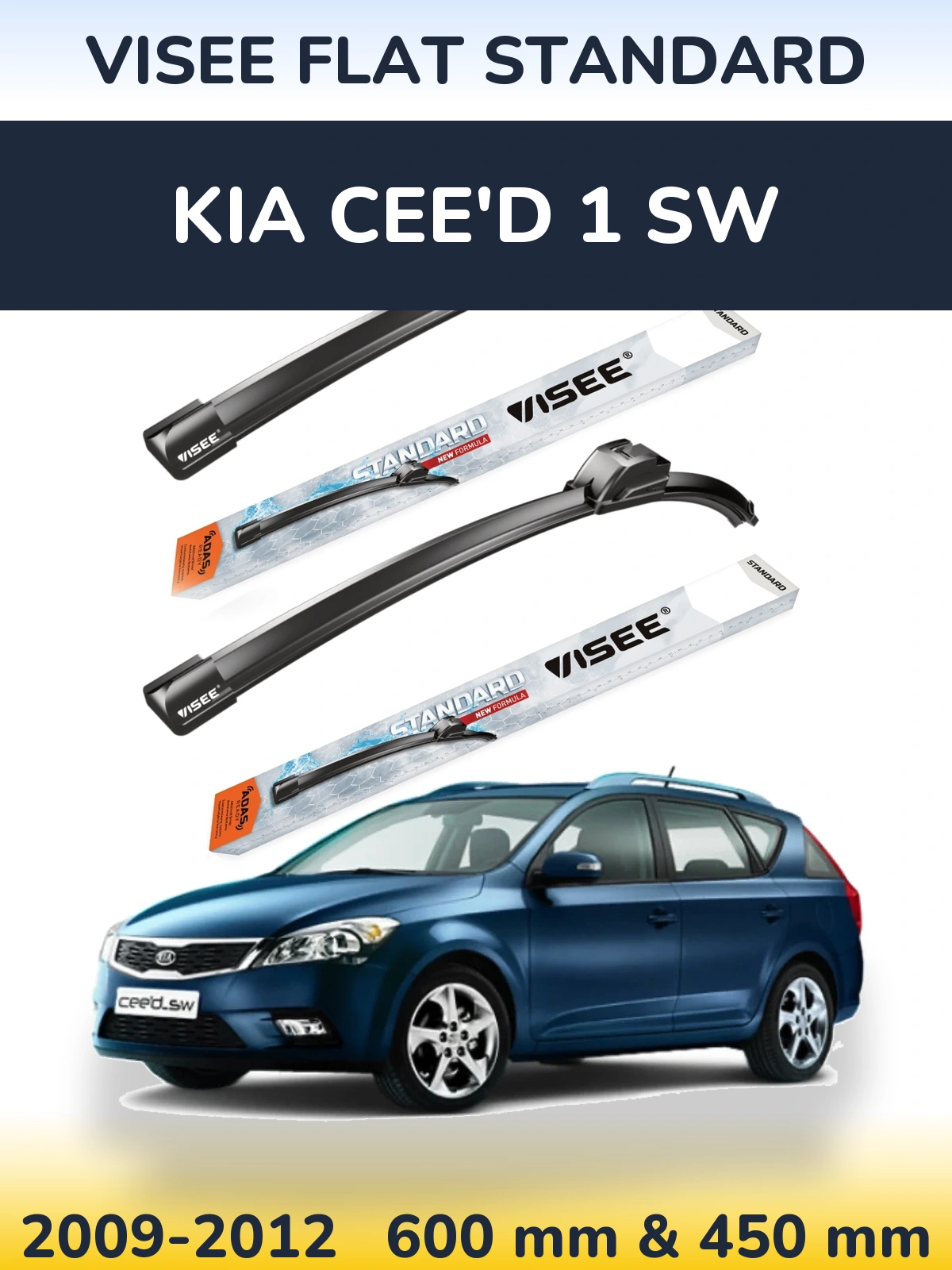 Sada předních stěračů VISEE FLAT STANDARD 600 a 450 mm pro KIA Cee'd 1 SW 2009-2012
