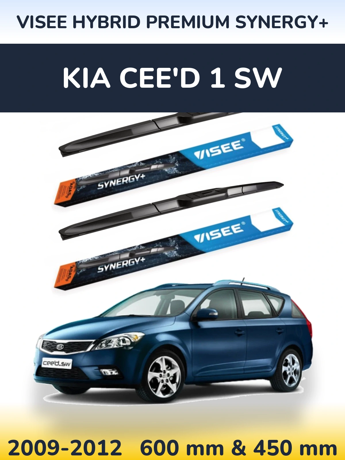 Sada předních stěračů VISEE HYBRID PREMIUM SYNERGY+ 600 a 450 mm pro KIA Cee'd 1 SW 2009-2012