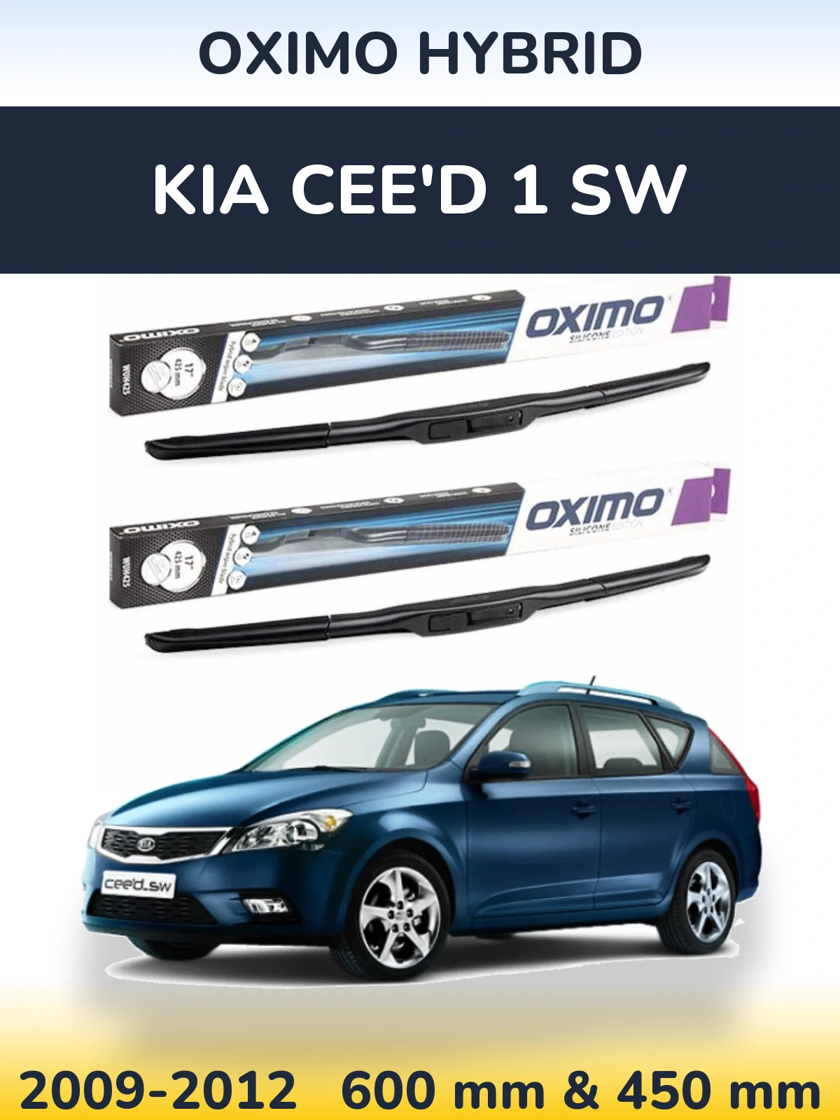 Sada předních stěračů Oximo Hybrid 600 a 450 mm pro KIA Cee'd 1 SW 2009-2012