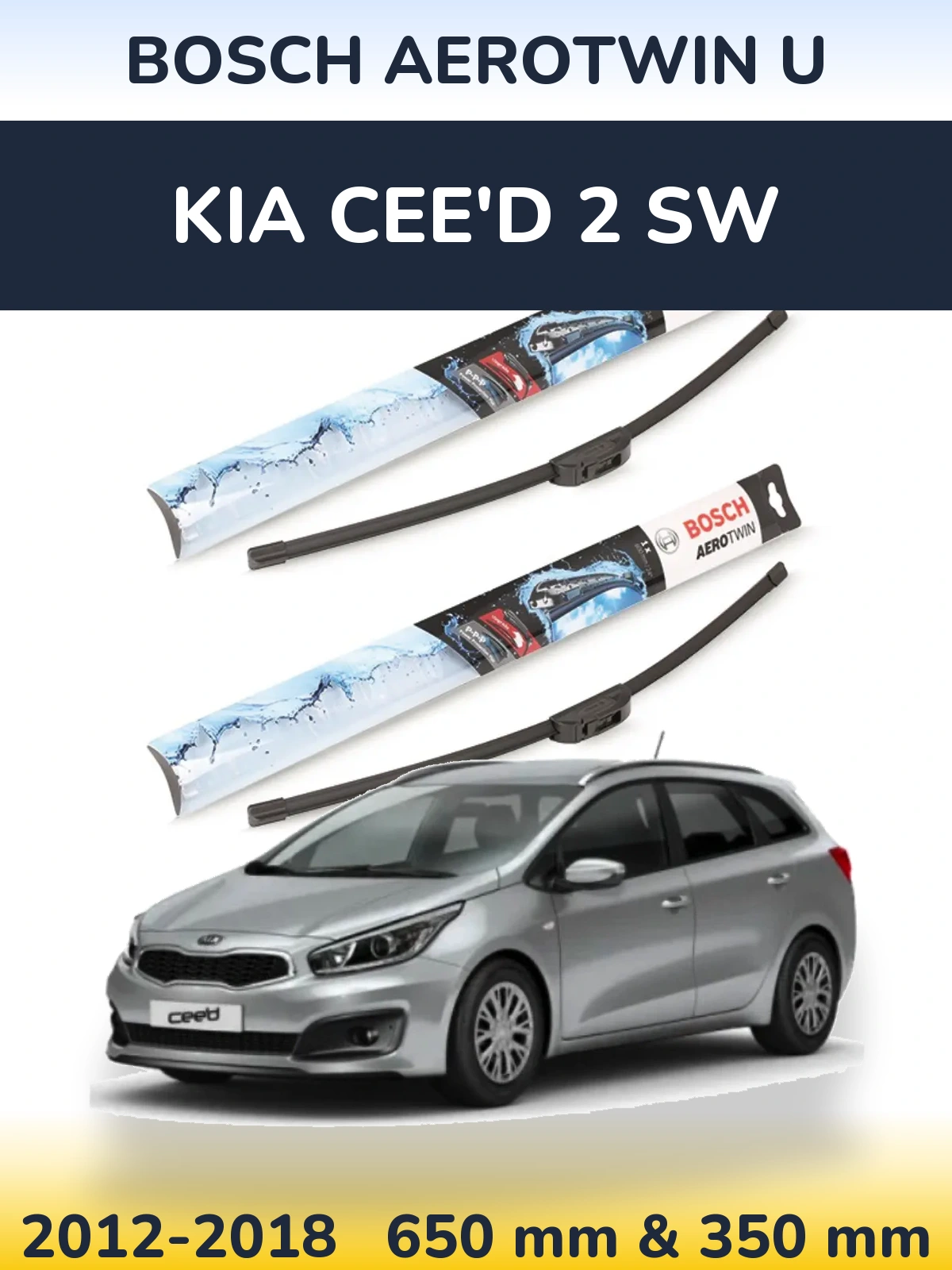 Sada předních stěračů BOSCH AeroTwin U 650 a 350 mm pro KIA Cee'd 2 SW 2012-2018