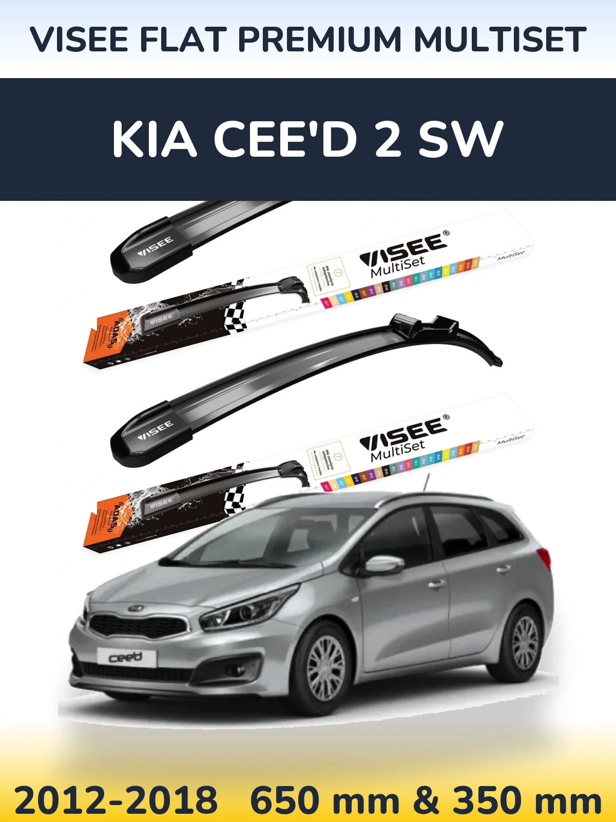 Sada předních stěračů VISEE FLAT PREMIUM MultiSet 650 a 350 mm pro KIA Cee'd 2 SW 2012-2018