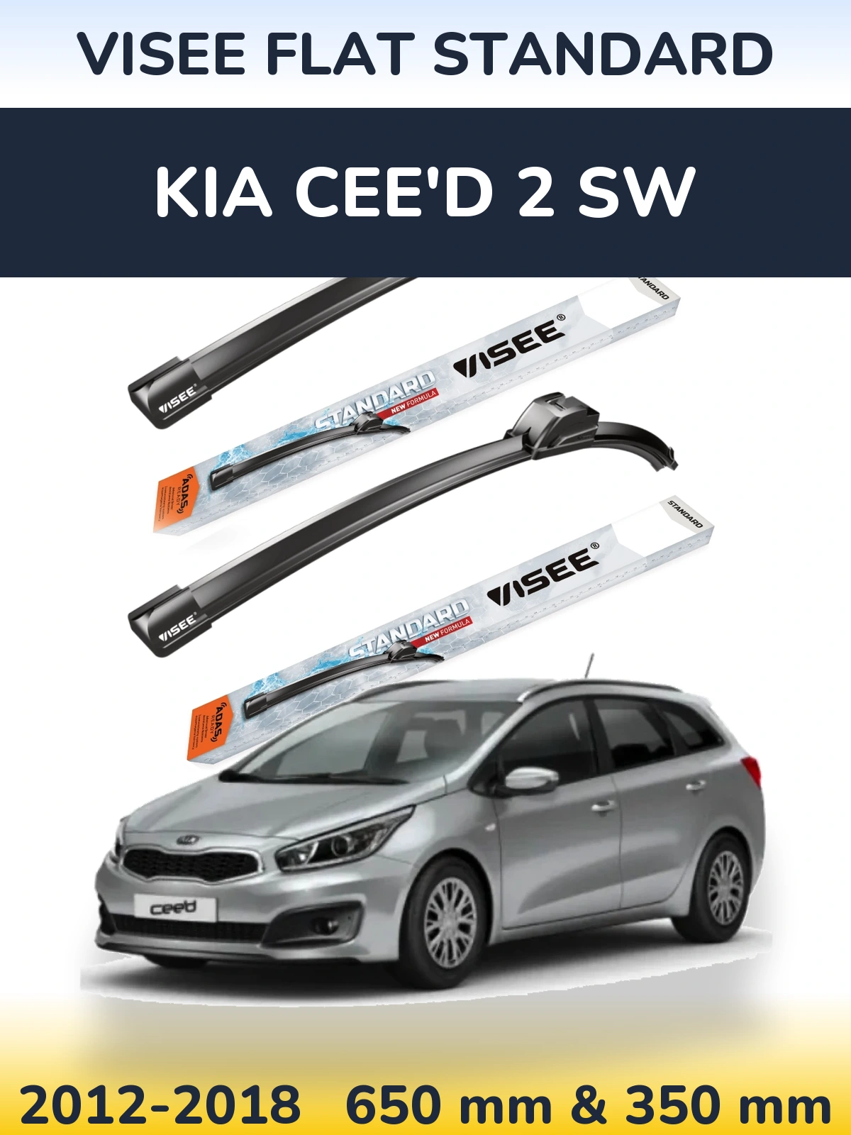 Sada předních stěračů VISEE FLAT STANDARD 650 a 350 mm pro KIA Cee'd 2 SW 2012-2018