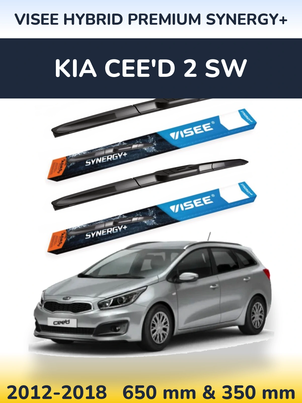 Sada předních stěračů VISEE HYBRID PREMIUM SYNERGY+ 650 a 350 mm pro KIA Cee'd 2 SW 2012-2018