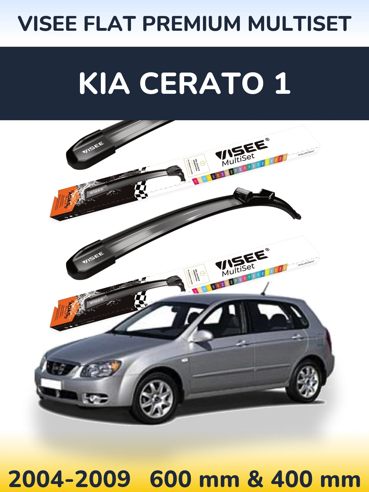 Sada předních stěračů VISEE FLAT PREMIUM MultiSet 600 a 400 mm pro KIA Cerato 1 2004-2009