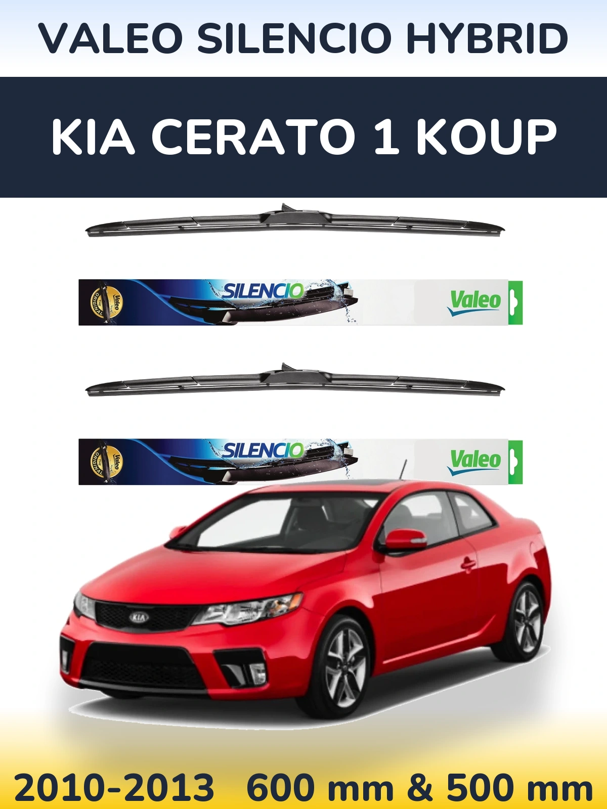 Sada předních stěračů Valeo Silencio Hybrid 600 a 500 mm pro KIA Cerato 1 Koup 2010-2013