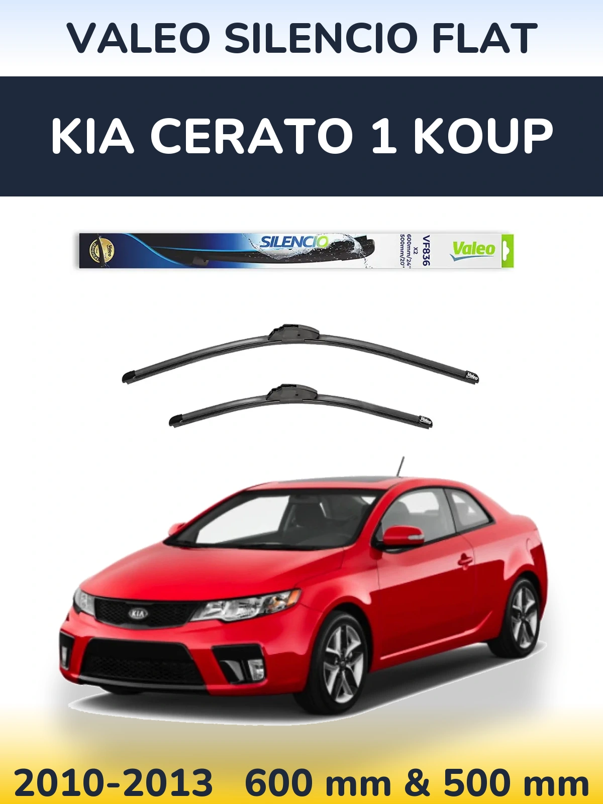 Sada předních stěračů Valeo Silencio Flat 600 a 500 mm pro KIA Cerato 1 Koup 2010-2013