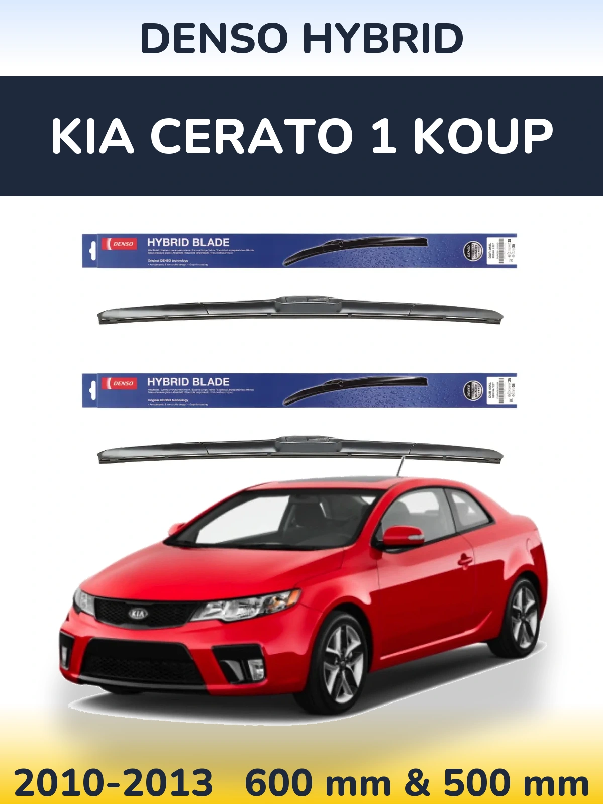 Sada předních stěračů Denso Hybrid 600 a 500 mm pro KIA Cerato 1 Koup 2010-2013