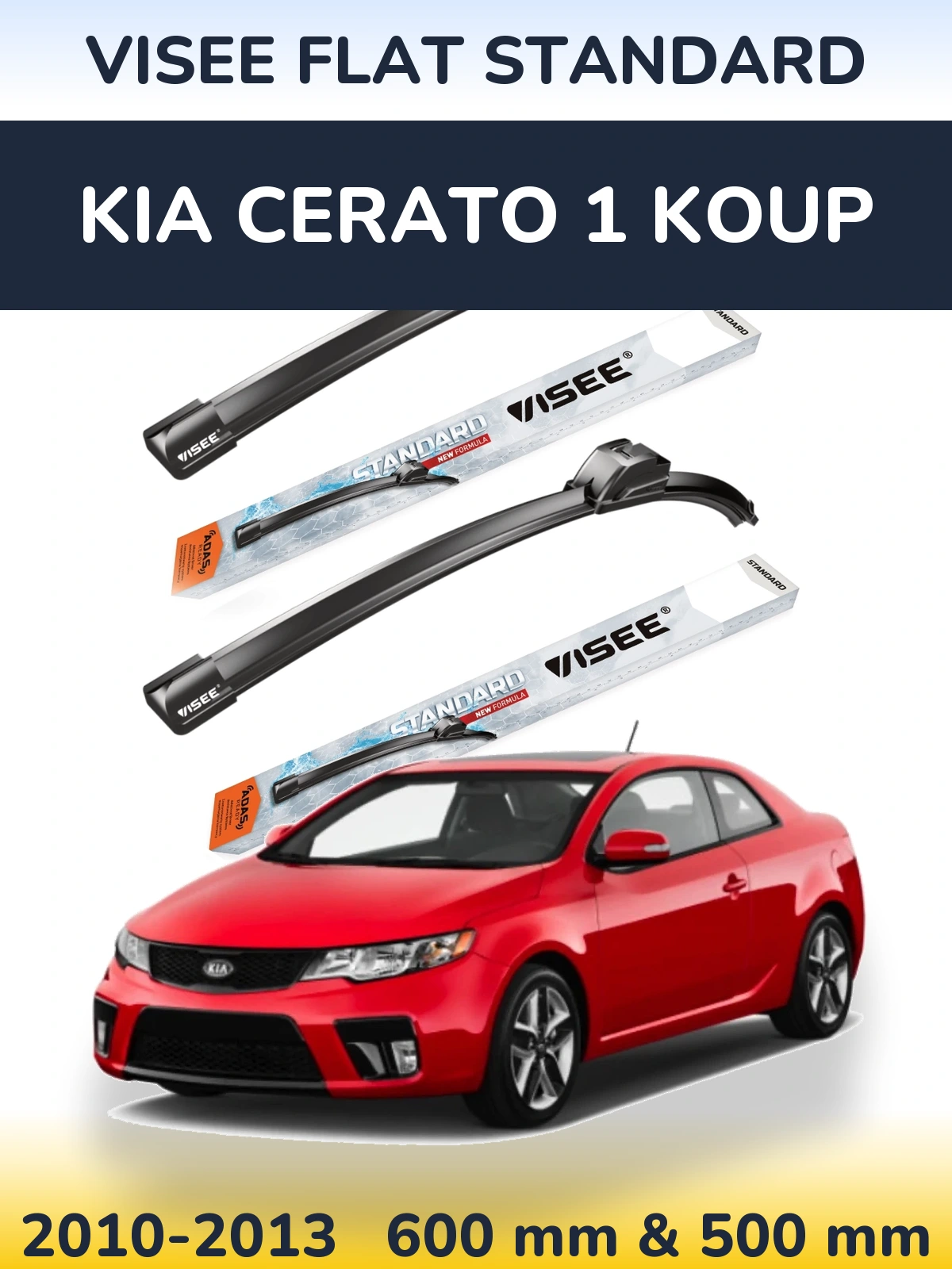Sada předních stěračů VISEE FLAT STANDARD 600 a 500 mm pro KIA Cerato 1 Koup 2010-2013