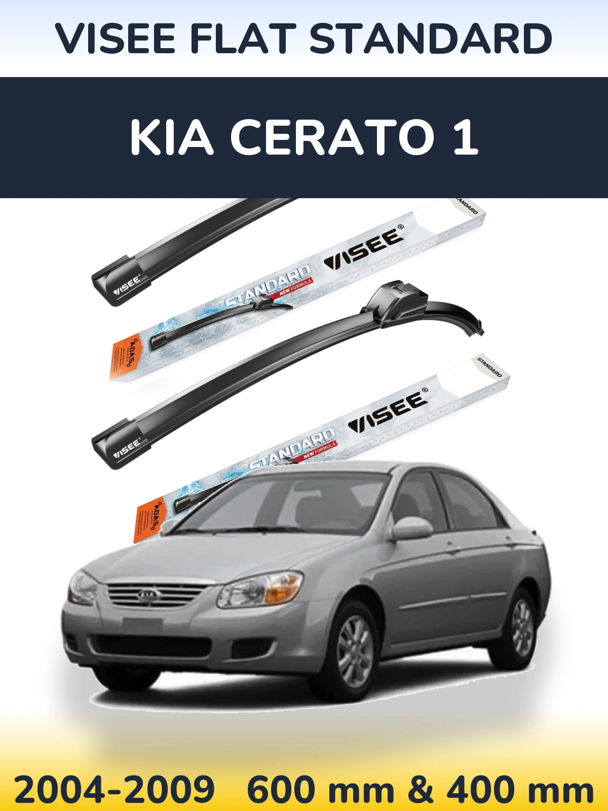 Sada předních stěračů VISEE FLAT STANDARD 600 a 400 mm pro KIA Cerato 1 2004-2009