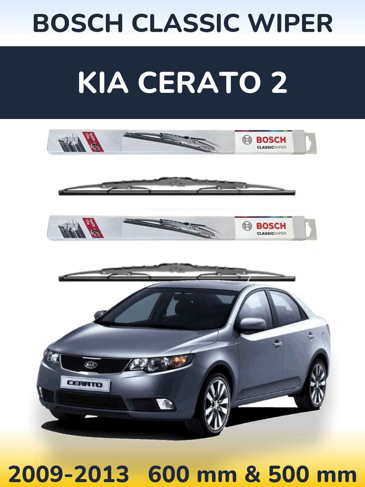 Sada předních stěračů BOSCH Classic Wiper 600 a 500 mm pro KIA Cerato 2 2009-2013