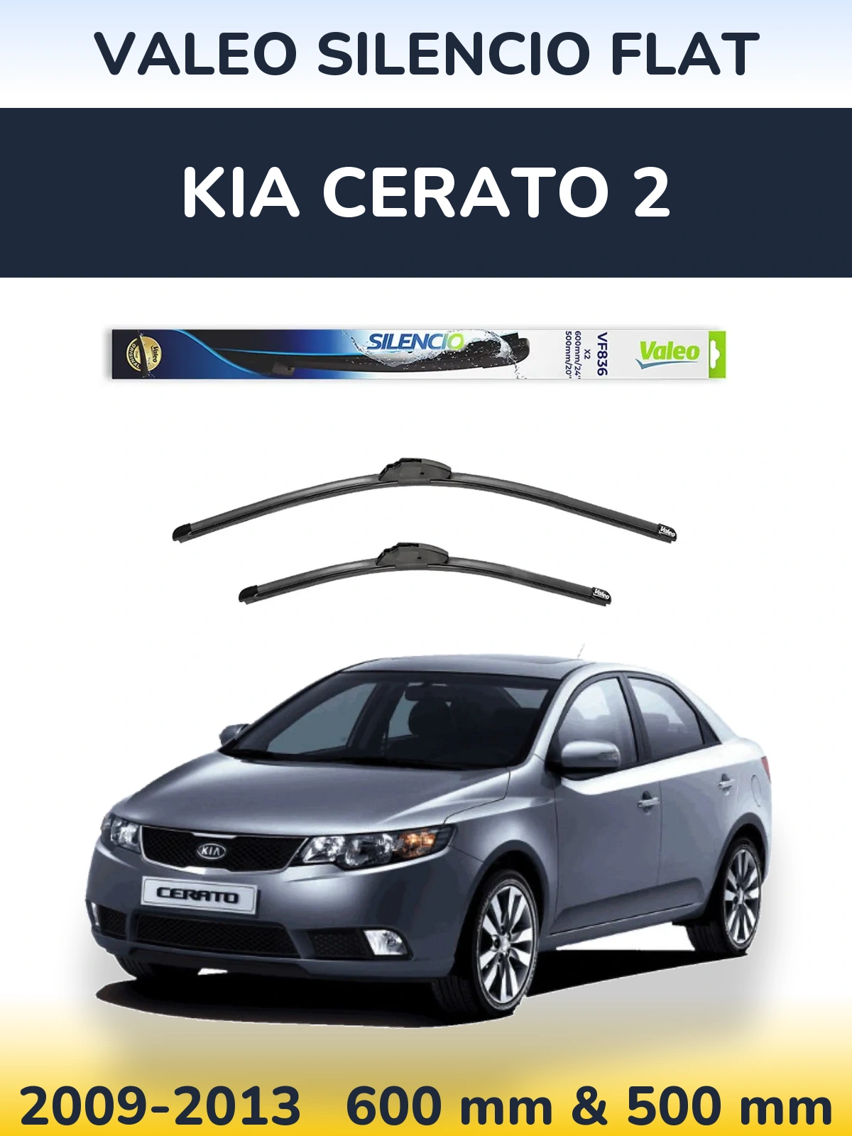 Sada předních stěračů Valeo Silencio Flat 600 a 500 mm pro KIA Cerato 2 2009-2013