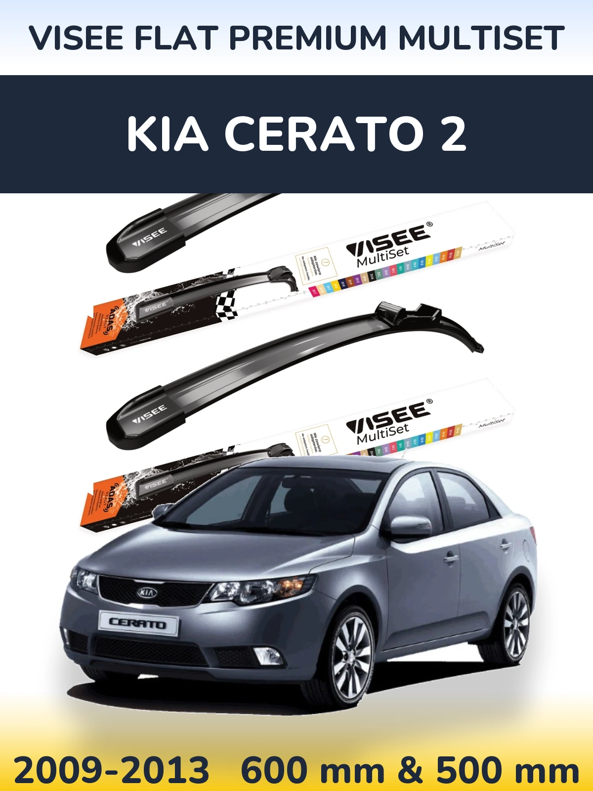 Sada předních stěračů VISEE FLAT PREMIUM MultiSet 600 a 500 mm pro KIA Cerato 2 2009-2013
