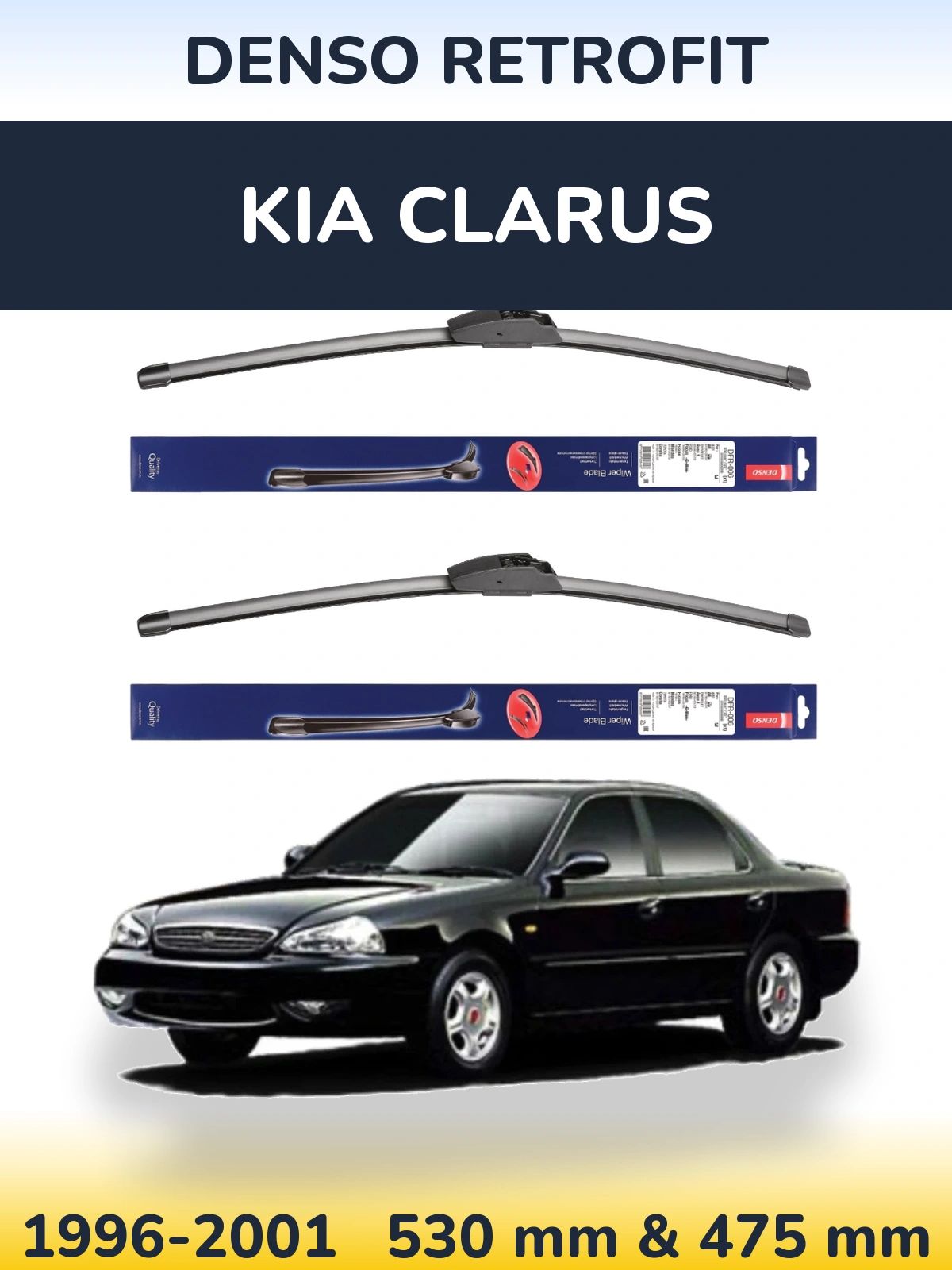 Sada předních stěračů Denso Retrofit 530 a 475 mm pro KIA Clarus 1996-2001