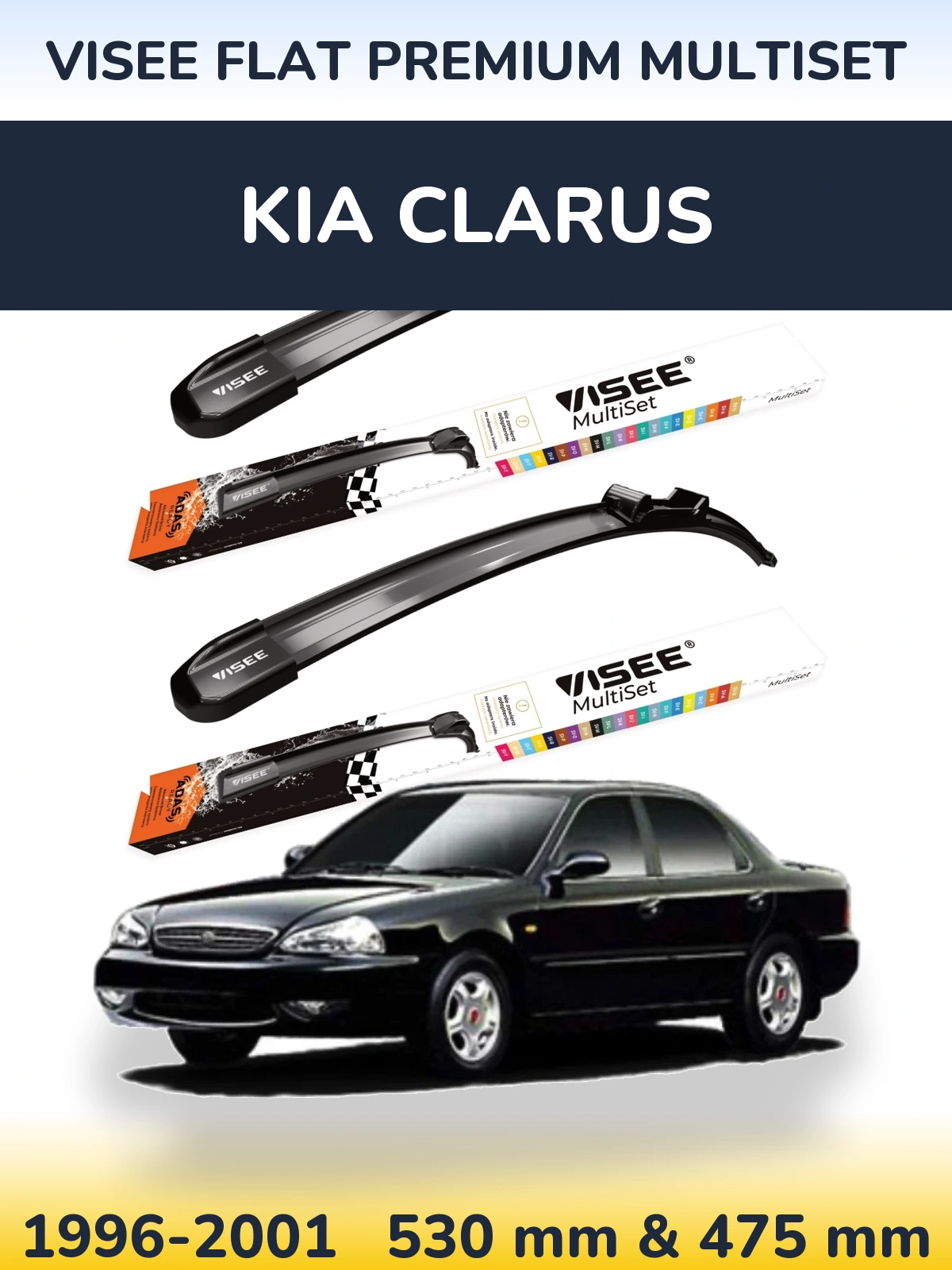 Sada předních stěračů VISEE FLAT PREMIUM MultiSet 530 a 475 mm pro KIA Clarus 1996-2001