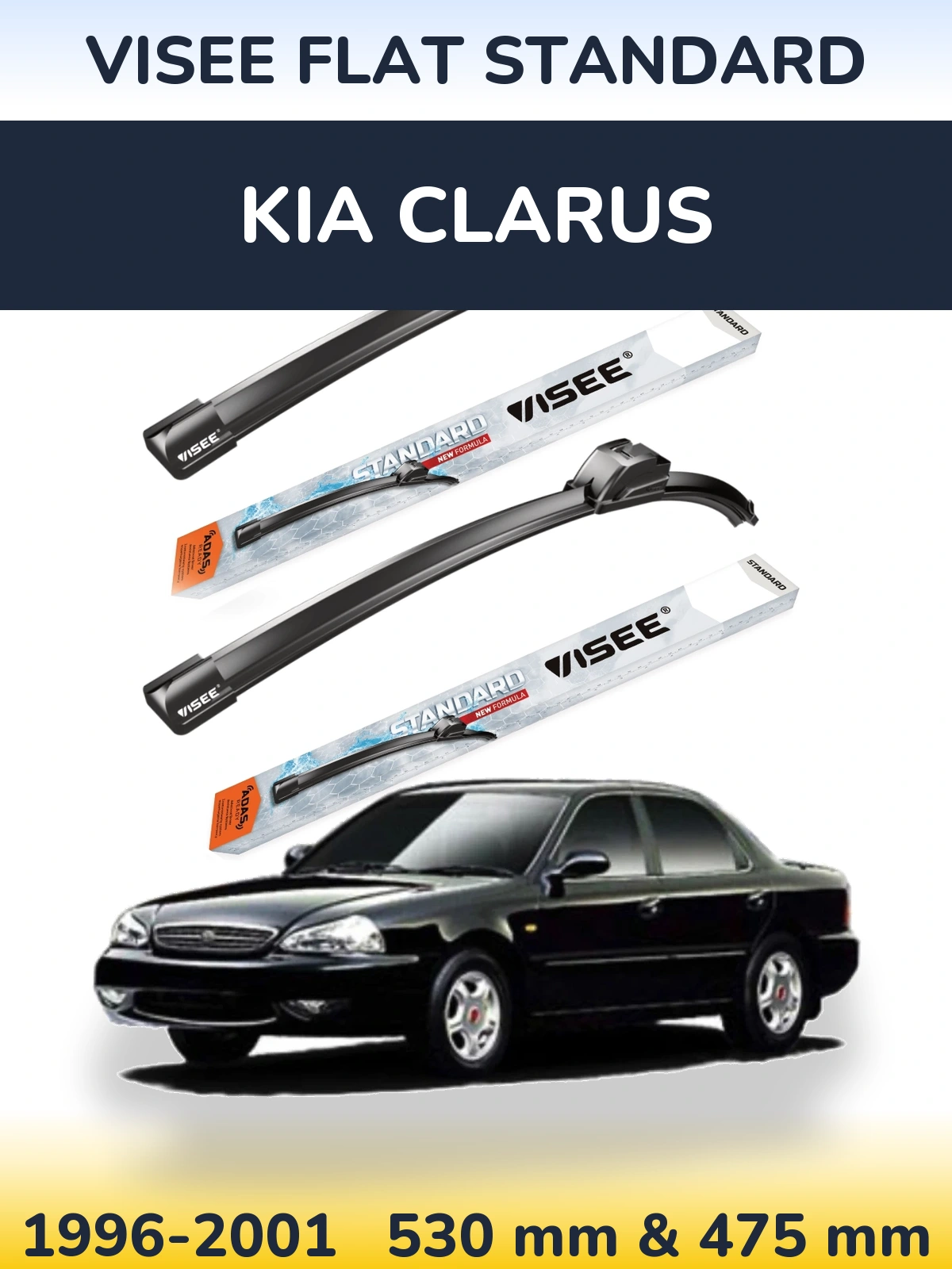 Sada předních stěračů VISEE FLAT STANDARD 530 a 475 mm pro KIA Clarus 1996-2001