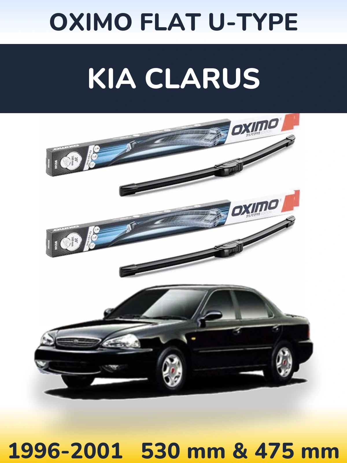 Sada předních stěračů Oximo Flat U-type 530 a 475 mm pro KIA Clarus 1996-2001