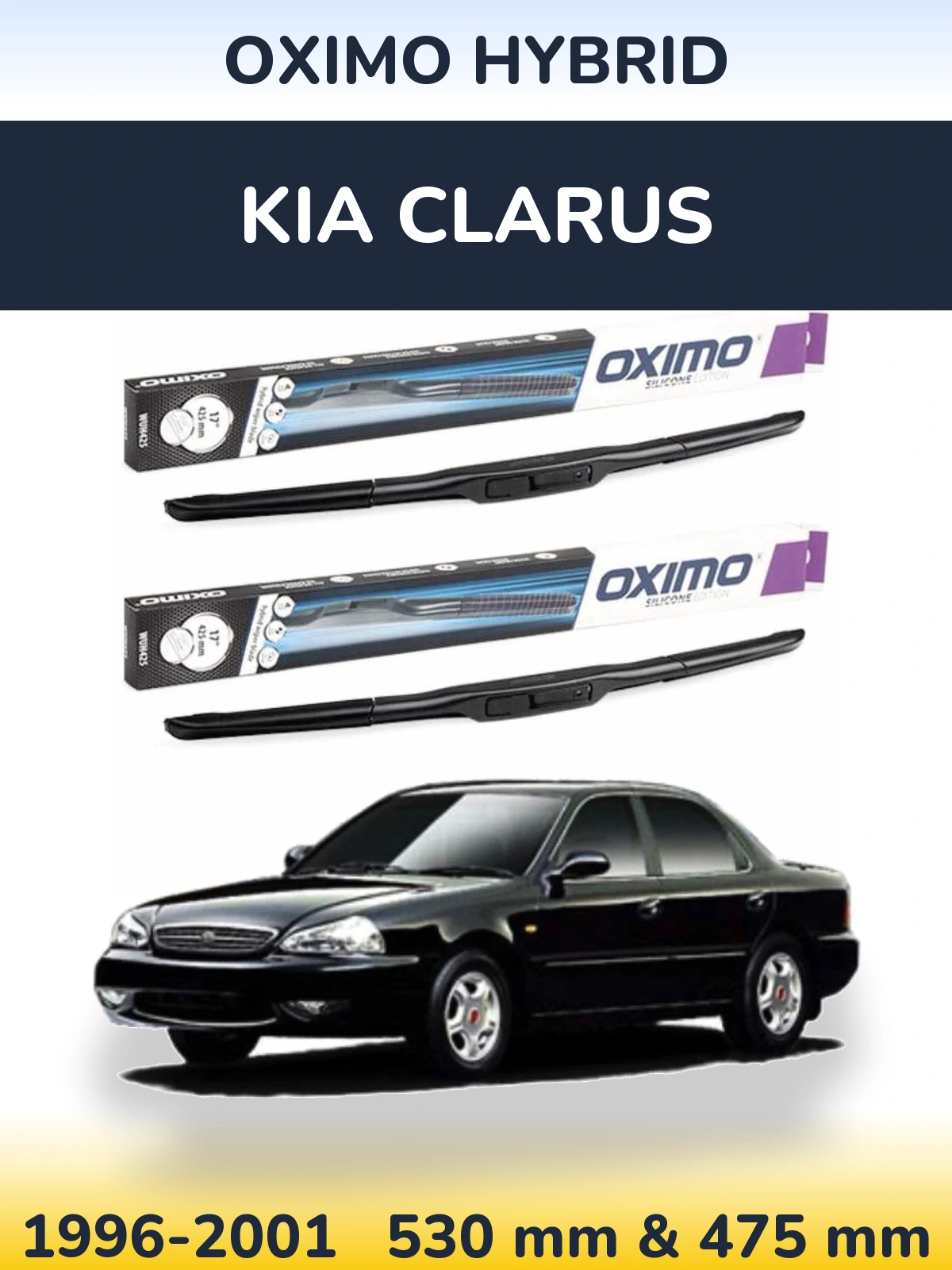 Sada předních stěračů Oximo Hybrid 530 a 475 mm pro KIA Clarus 1996-2001