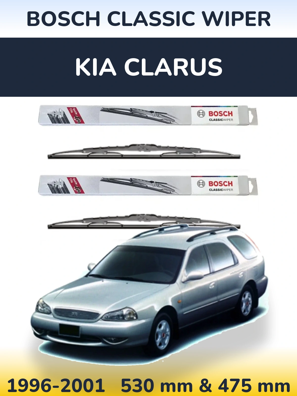 Sada předních stěračů BOSCH Classic Wiper 530 a 475 mm pro KIA Clarus 1996-2001