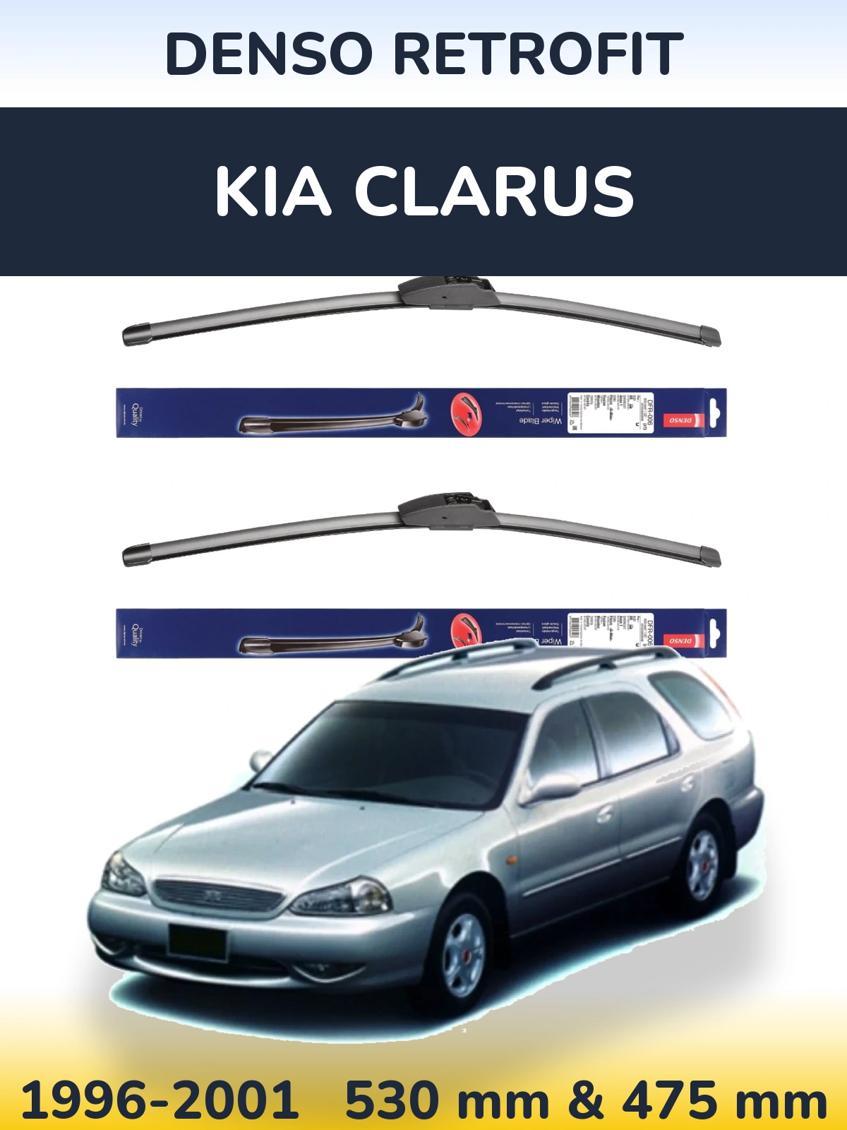 Sada předních stěračů Denso Retrofit 530 a 475 mm pro KIA Clarus 1996-2001