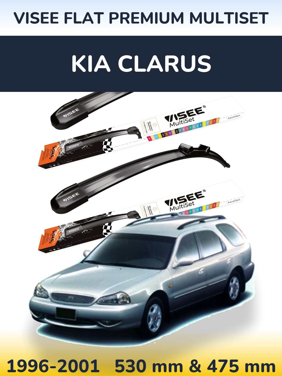 Sada předních stěračů VISEE FLAT PREMIUM MultiSet 530 a 475 mm pro KIA Clarus 1996-2001